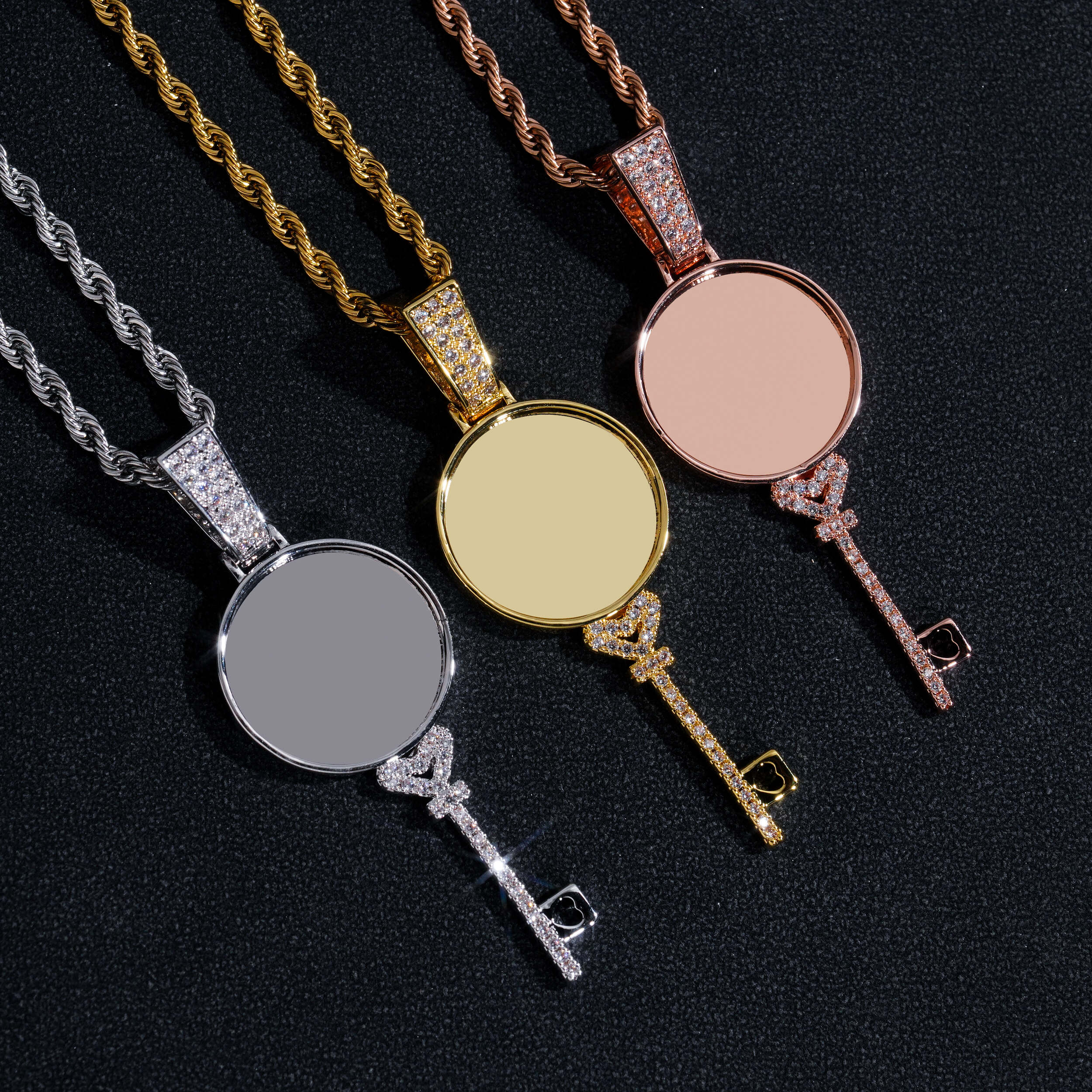 Key Shaped Photo Memory Pendant Iced Out Pendant Charm