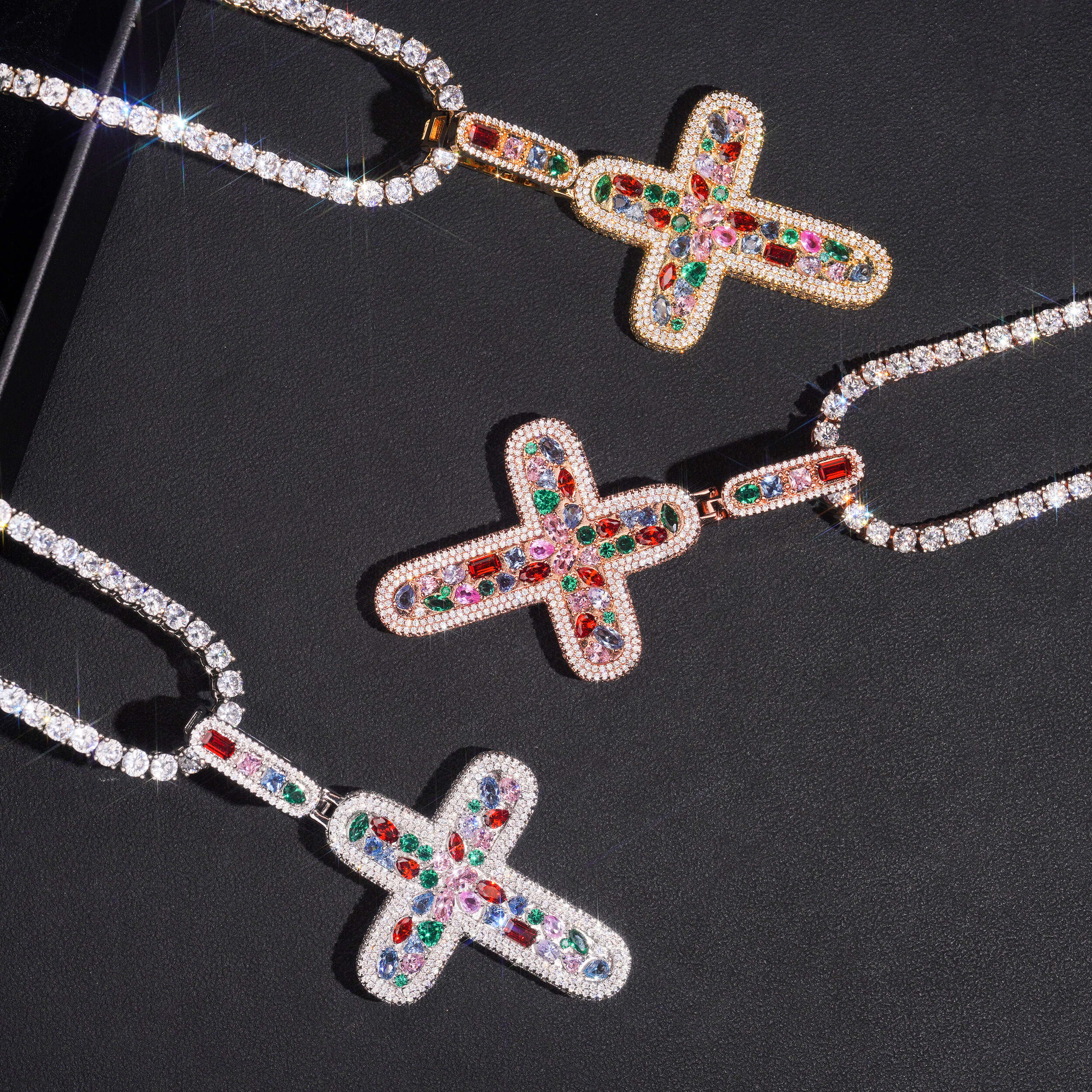Mix Color Fancy Cut Cubic Zirconia Cross Pendant