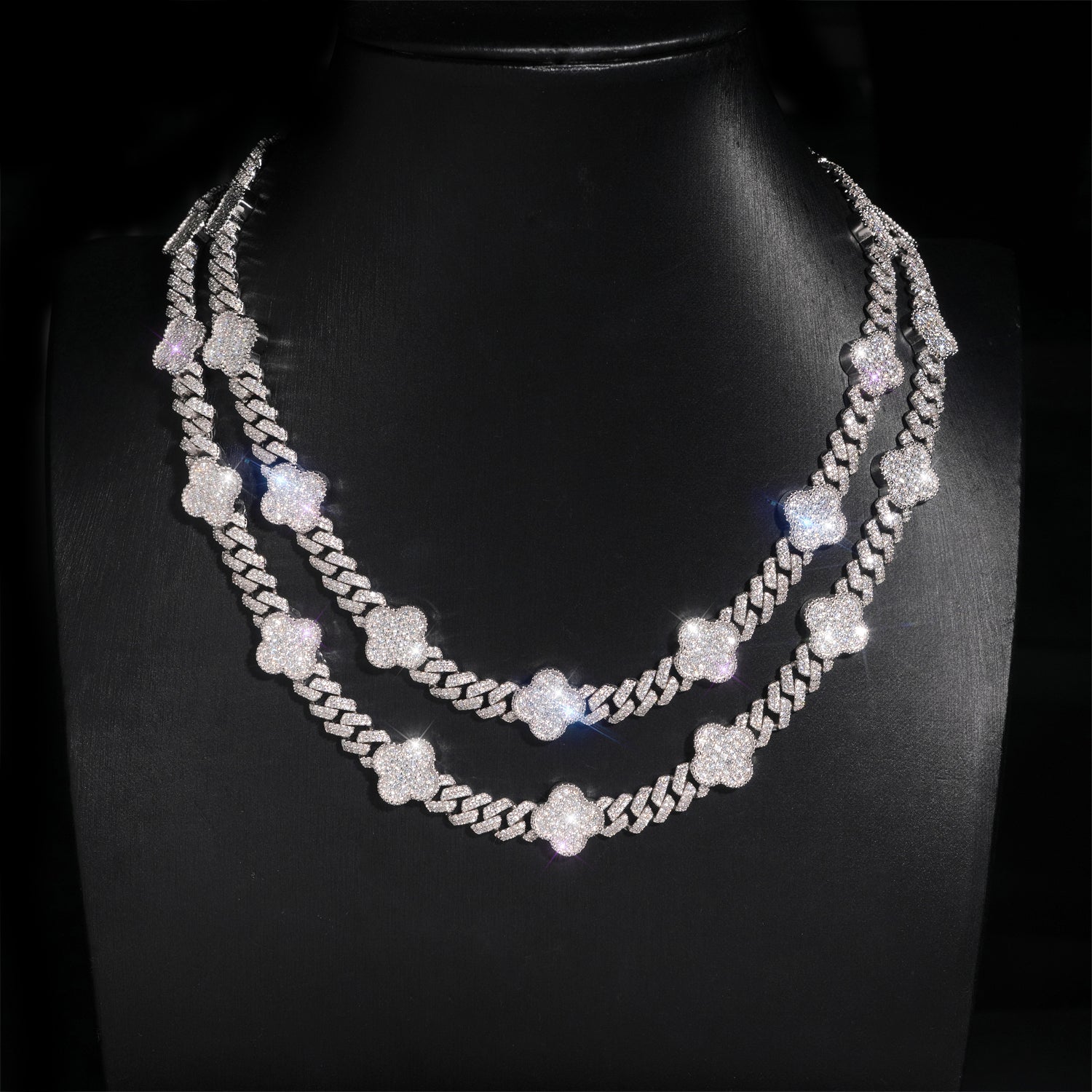 Micro Pave Cubic Zirconia Clover Link Cuban Necklace