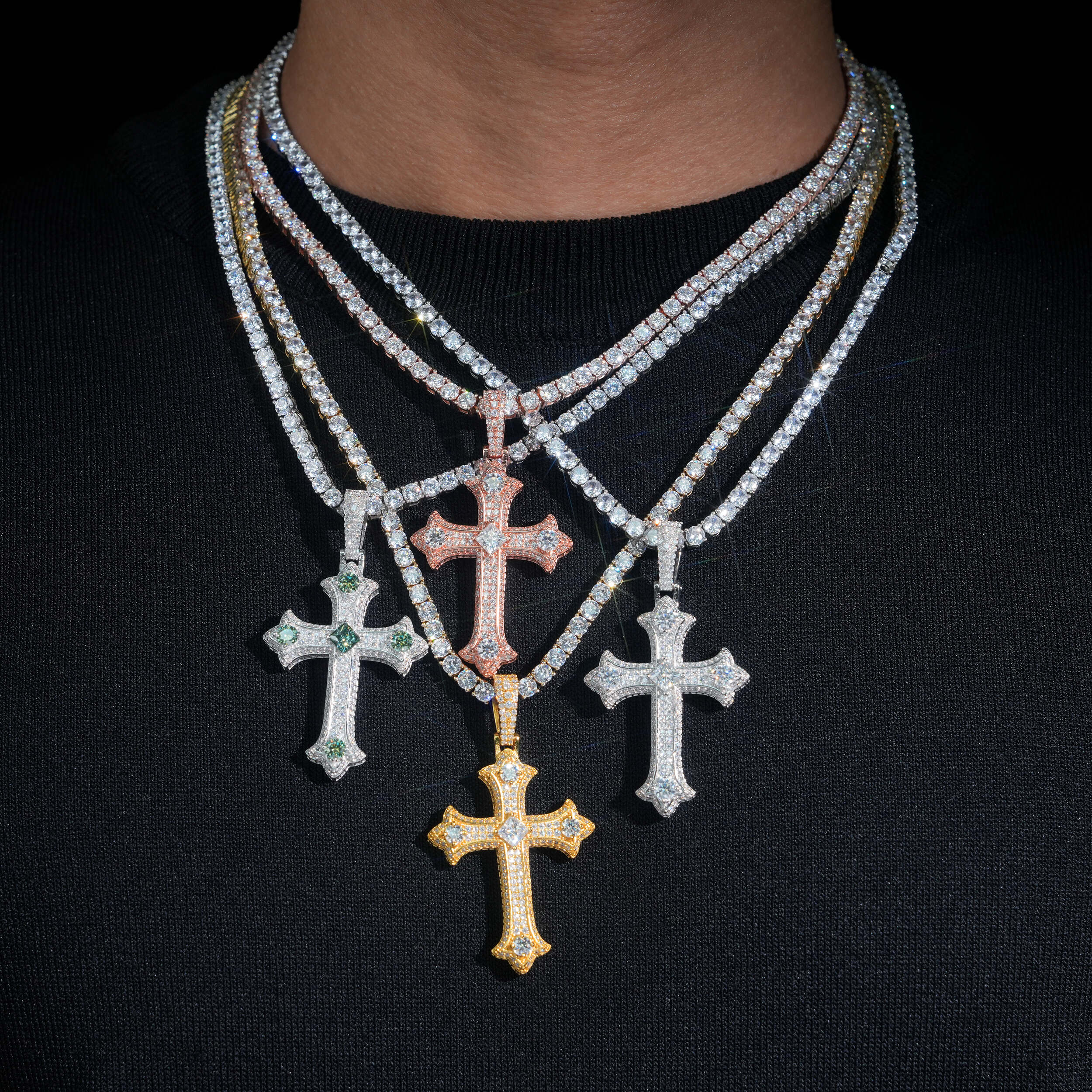 Iced Out Men Cross Pendant With Cubic Zirconia