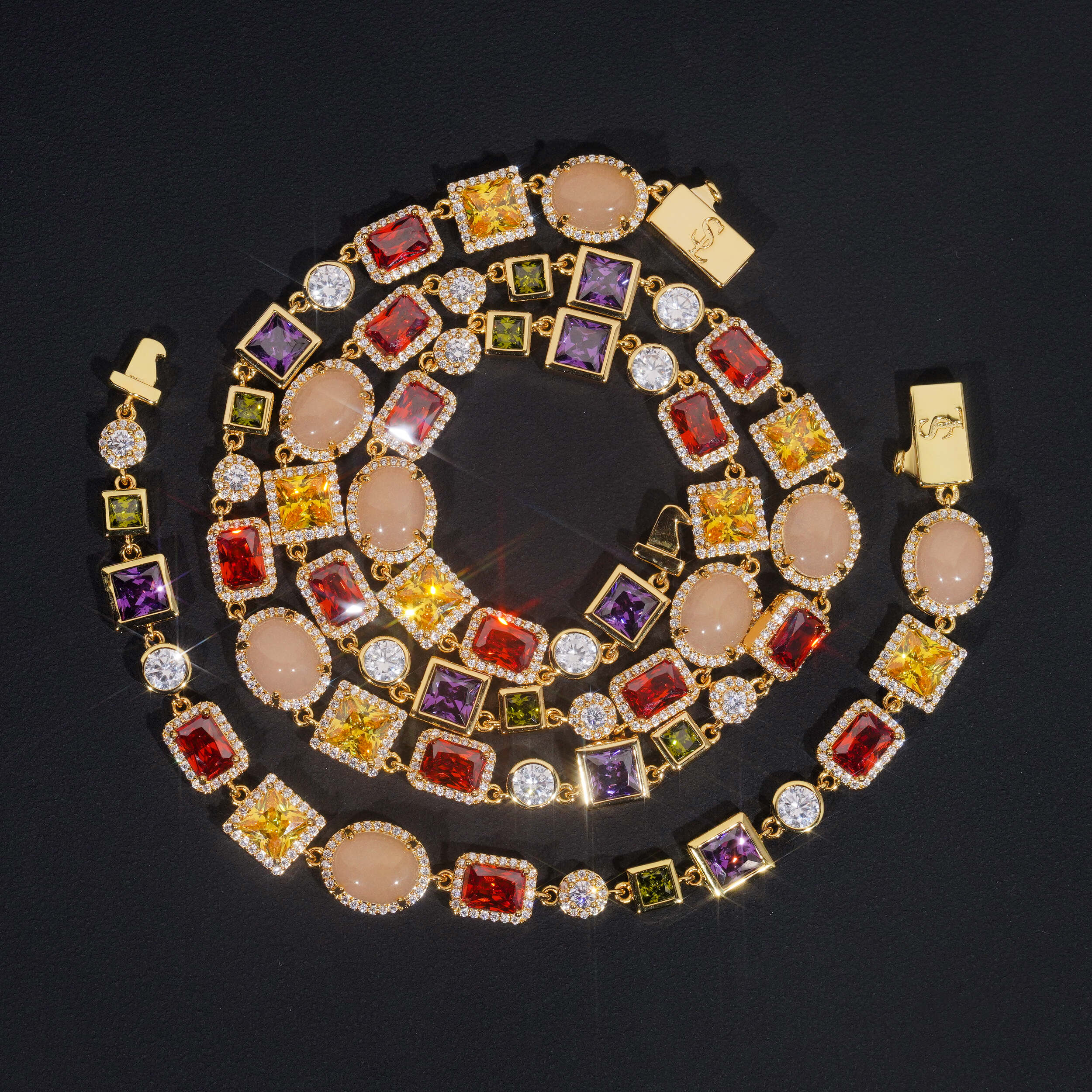 Multi Color Cubic Zirconia Halo Diamond Style Tennis Necklace