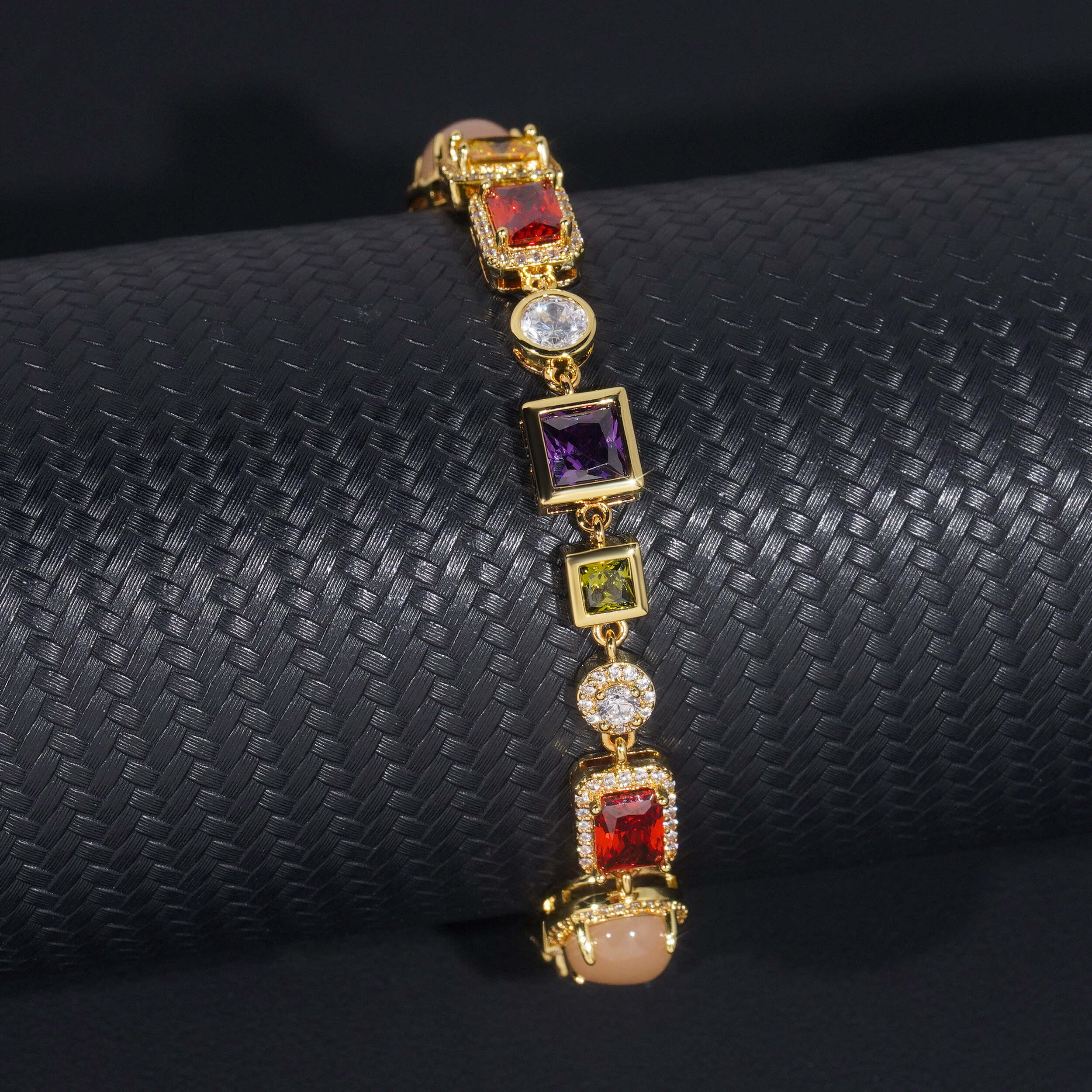 Multi Color Cubic Zirconia Tennis Bracelet Gold Plated