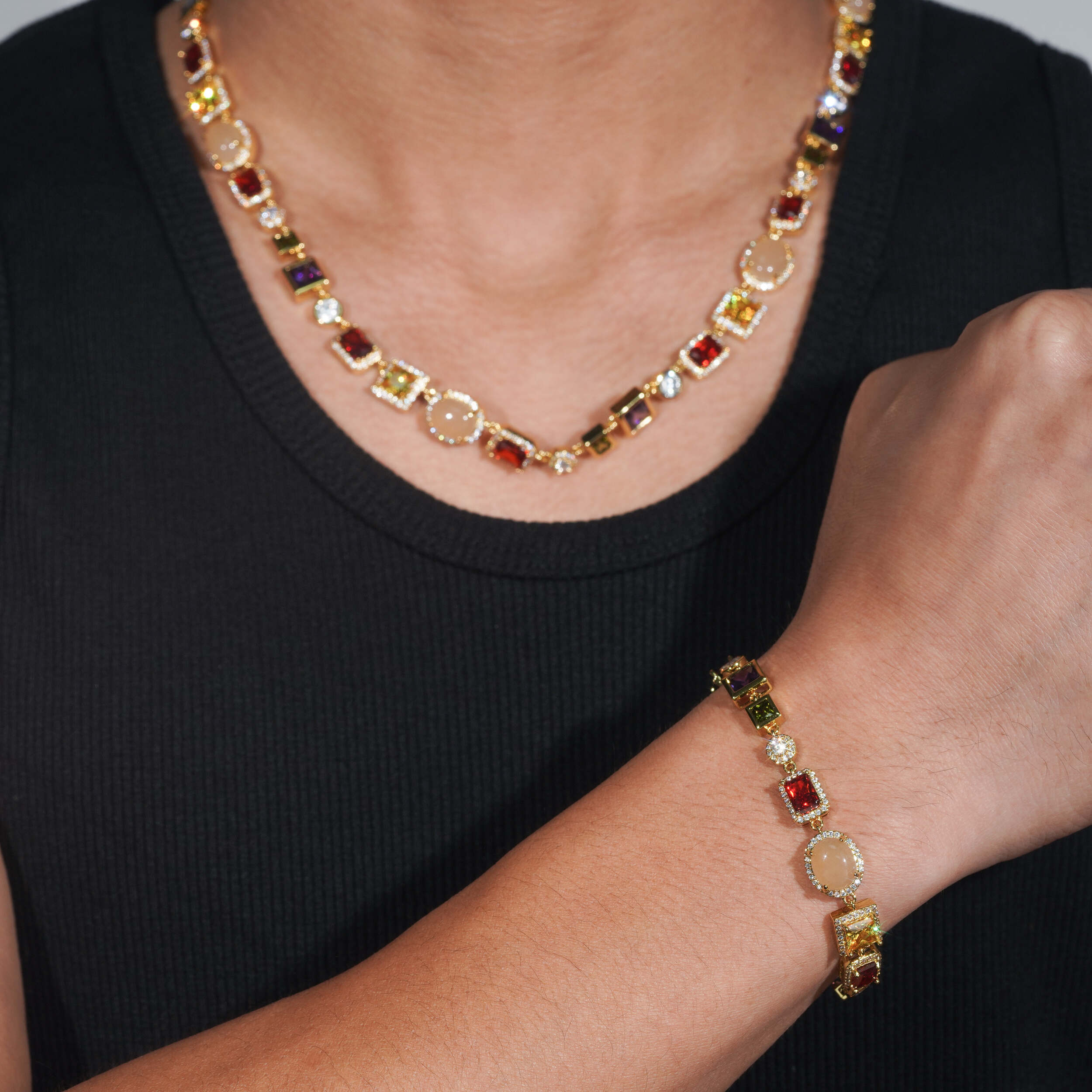Multi Color Cubic Zirconia Halo Diamond Style Tennis Necklace