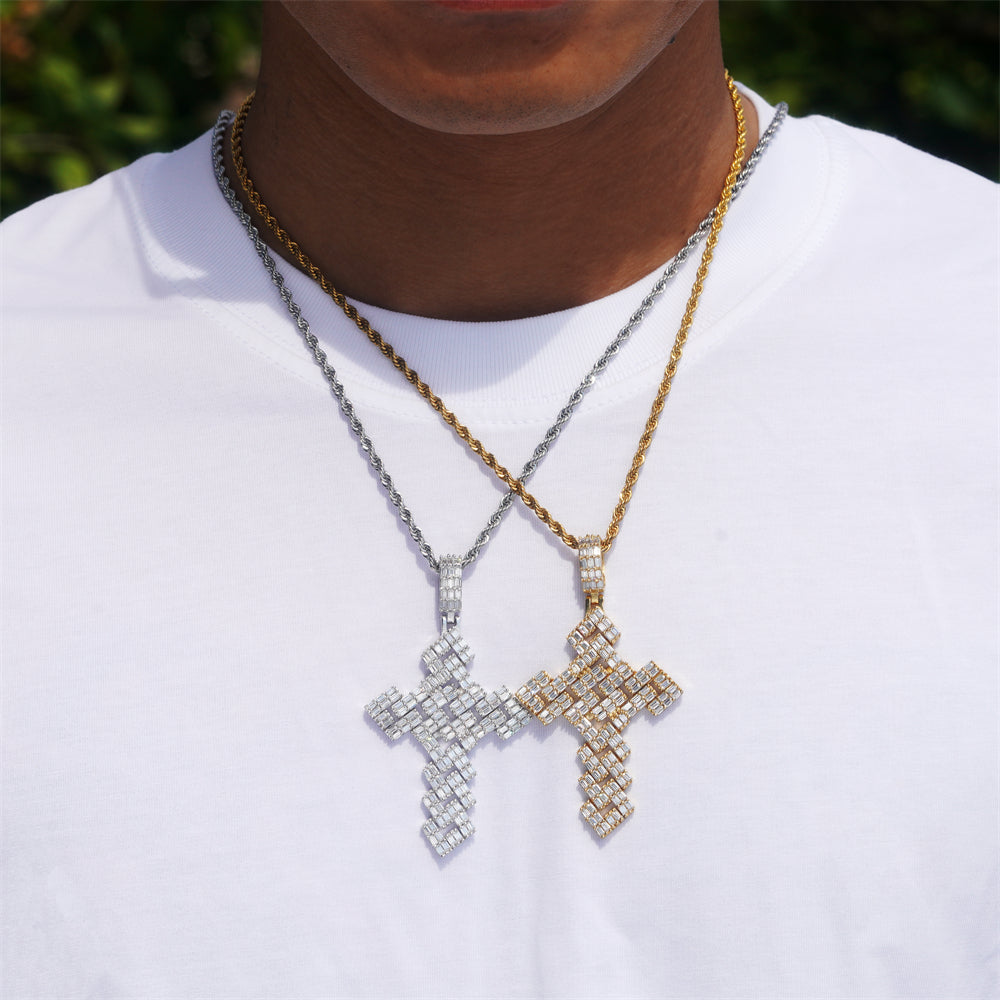 Baguette Cut Cz Cubic Zirconia Cross Pendant