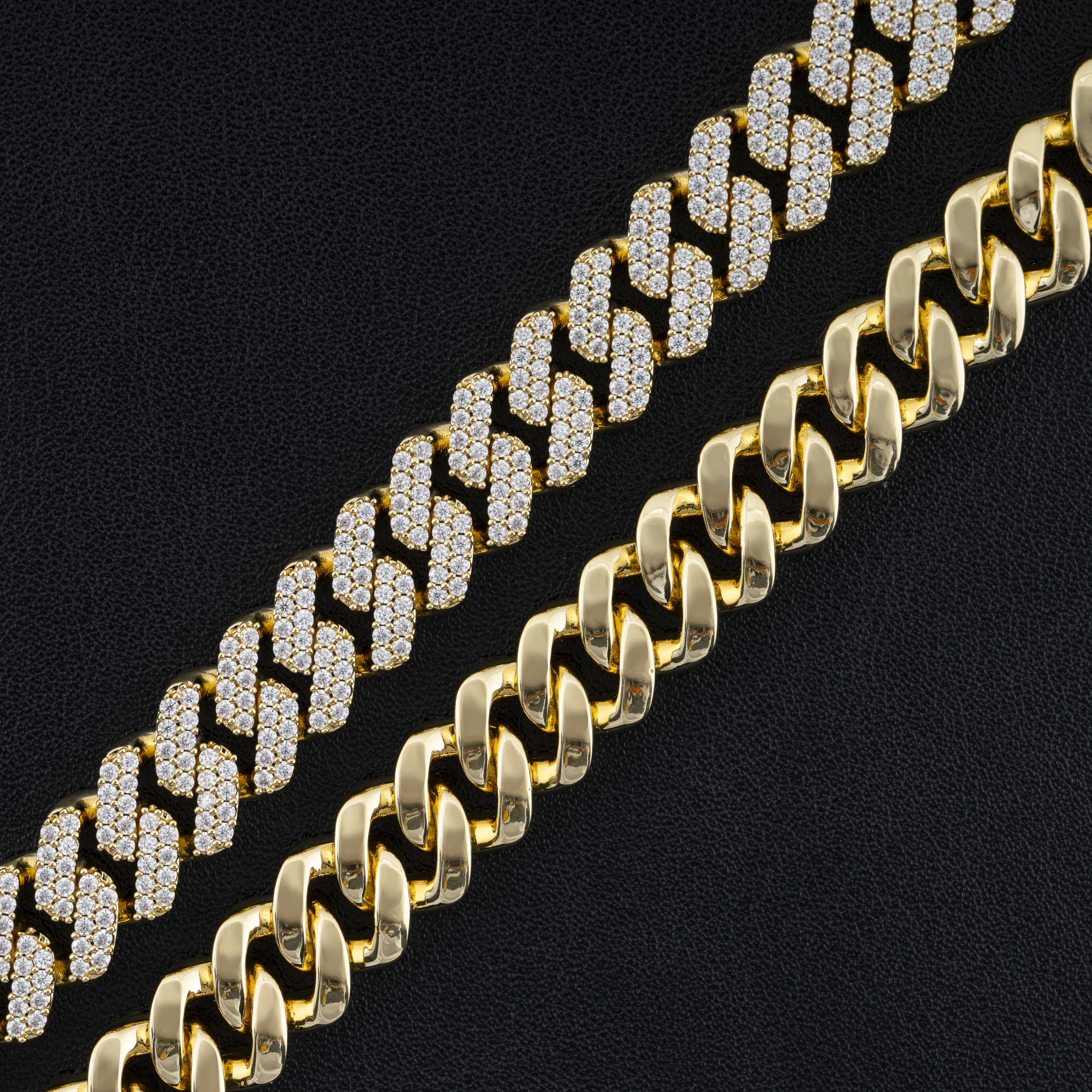 13MM Two Rows Gold Cuban Link Chain Necklace For Men