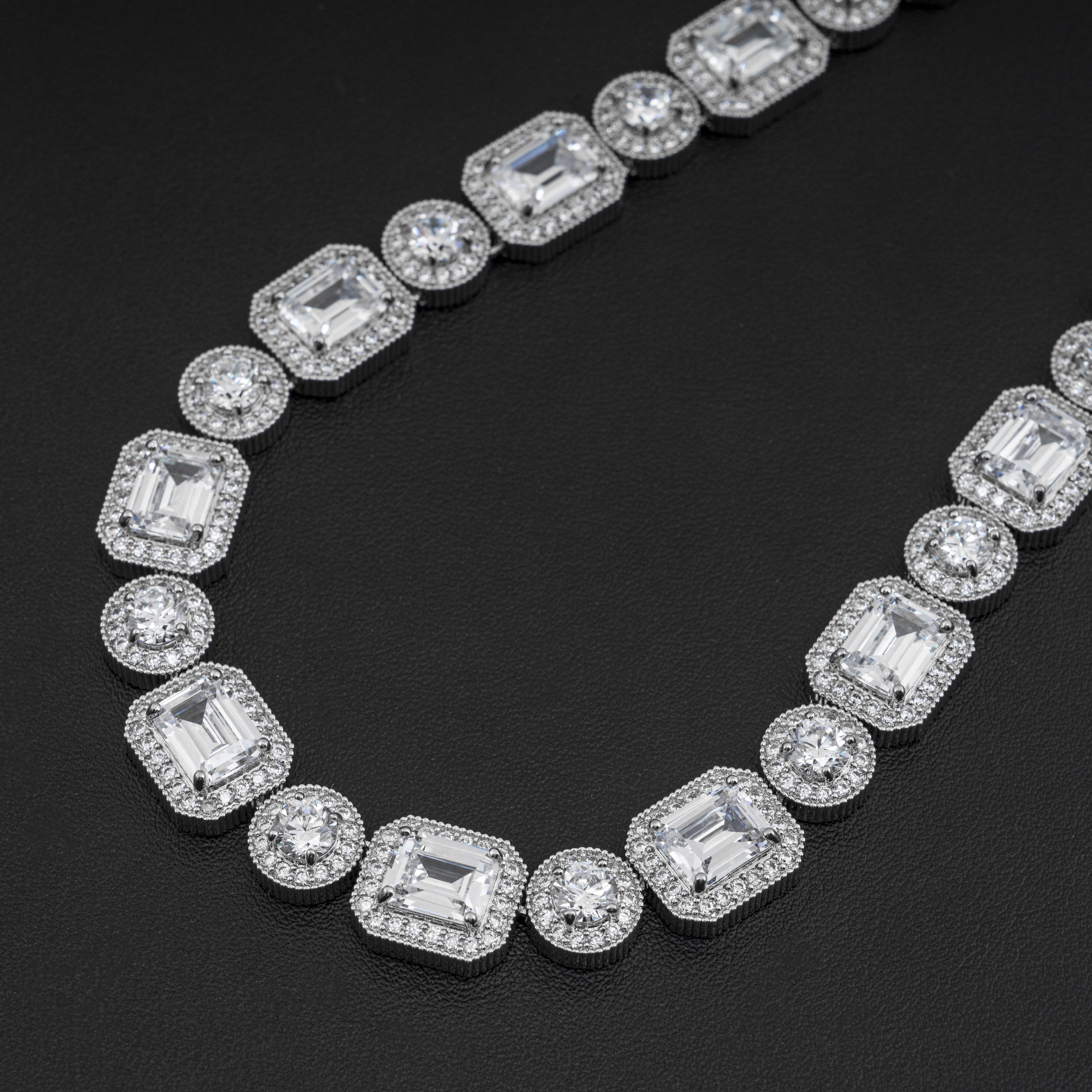 Round Mix Emerald Cut Iced Out Men Tennis Chain Necklace