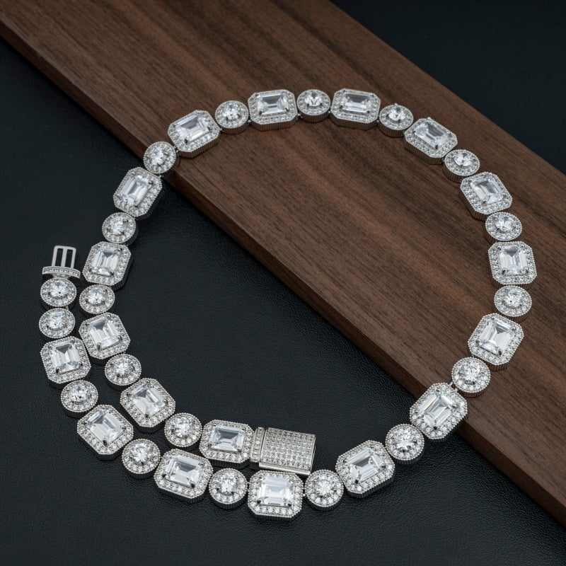 Round Mix Emerald Cut Iced Out Men Tennis Chain Necklace