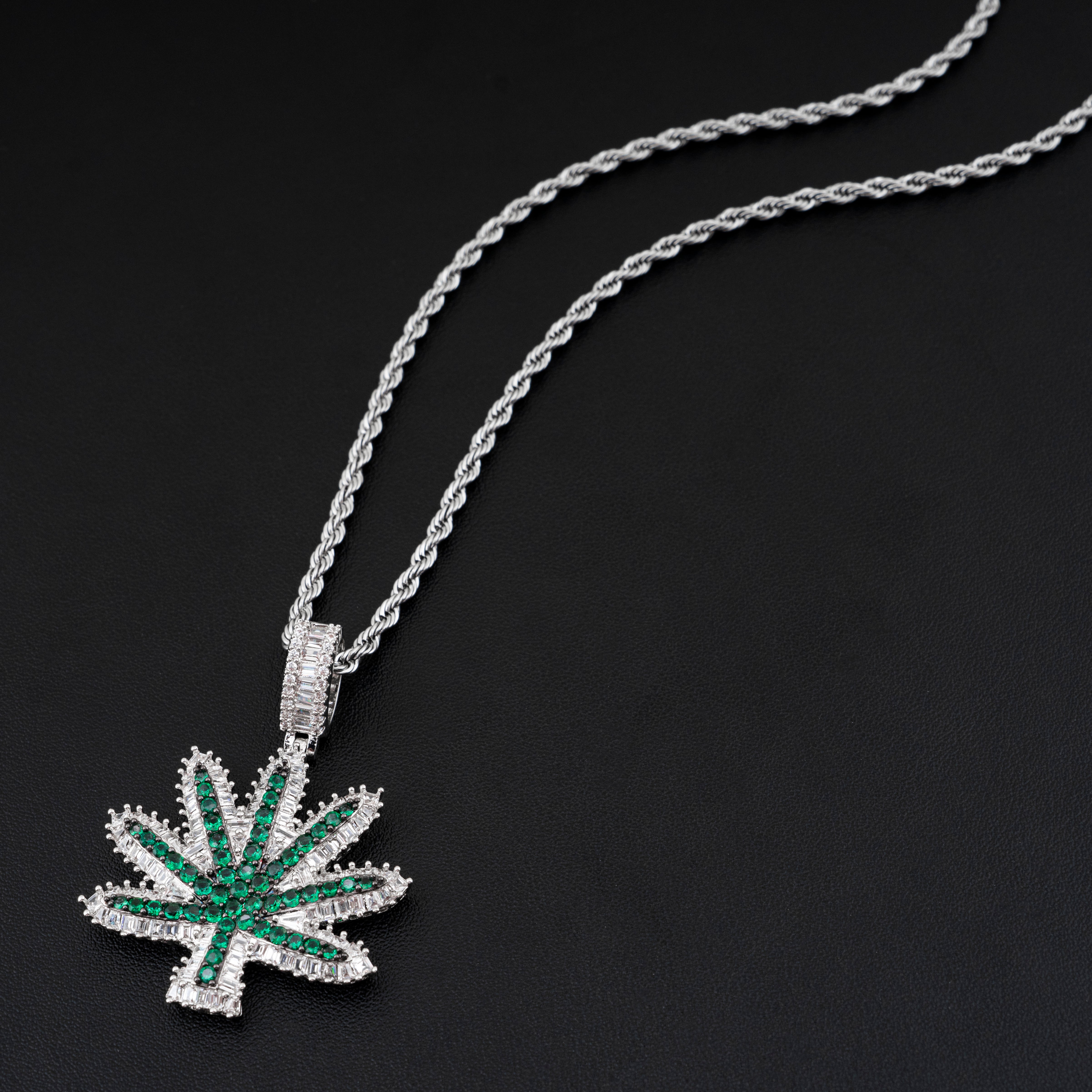 Micro Pave Hip Hop Iced Out Cz Leaf Pendant