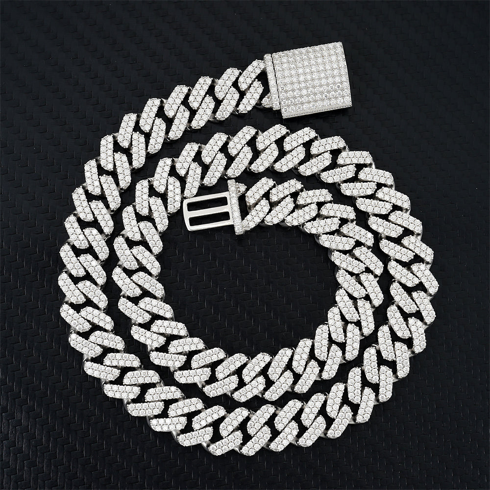 13MM Two Rows Miami Cuban Link Chain Necklace White Gold