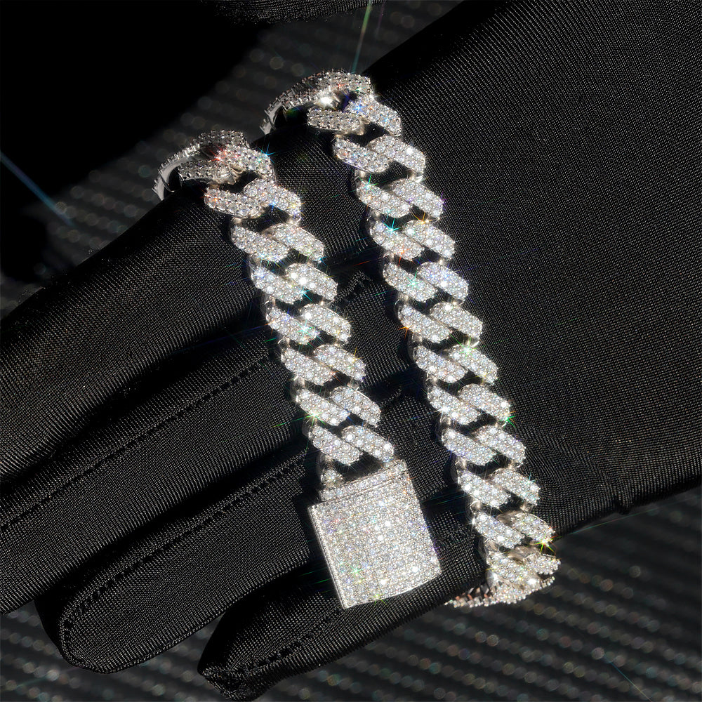 13MM Two Rows Miami Cuban Link Chain Necklace White Gold