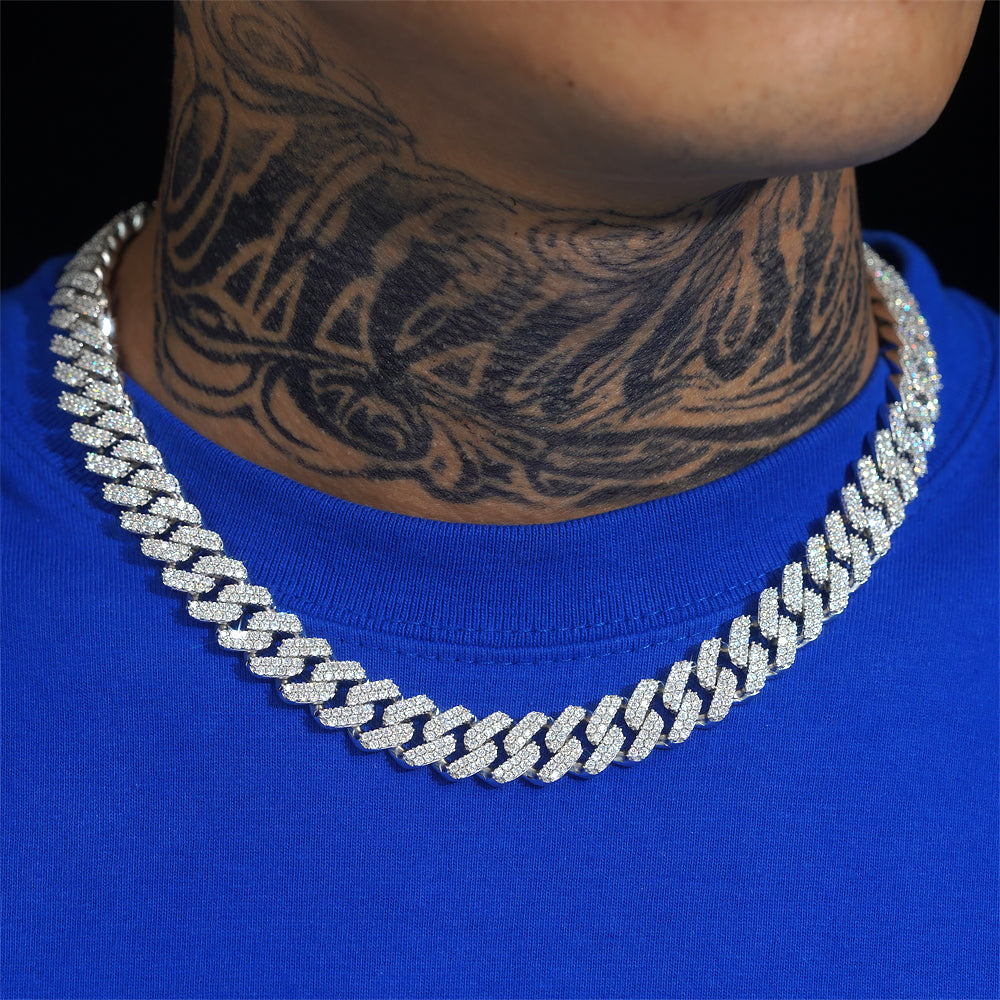 13MM Two Rows Miami Cuban Link Chain Necklace White Gold