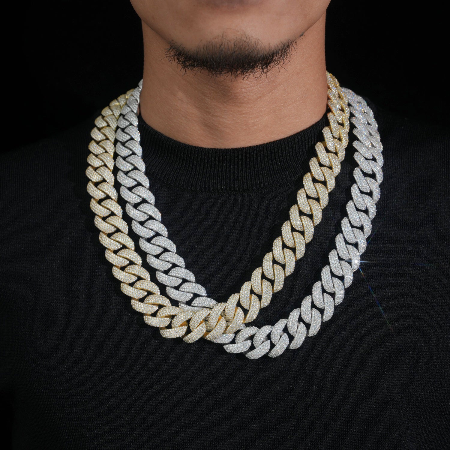 18K Gold 20MM Flower Setting Miami Cuban Link Chain Necklace
