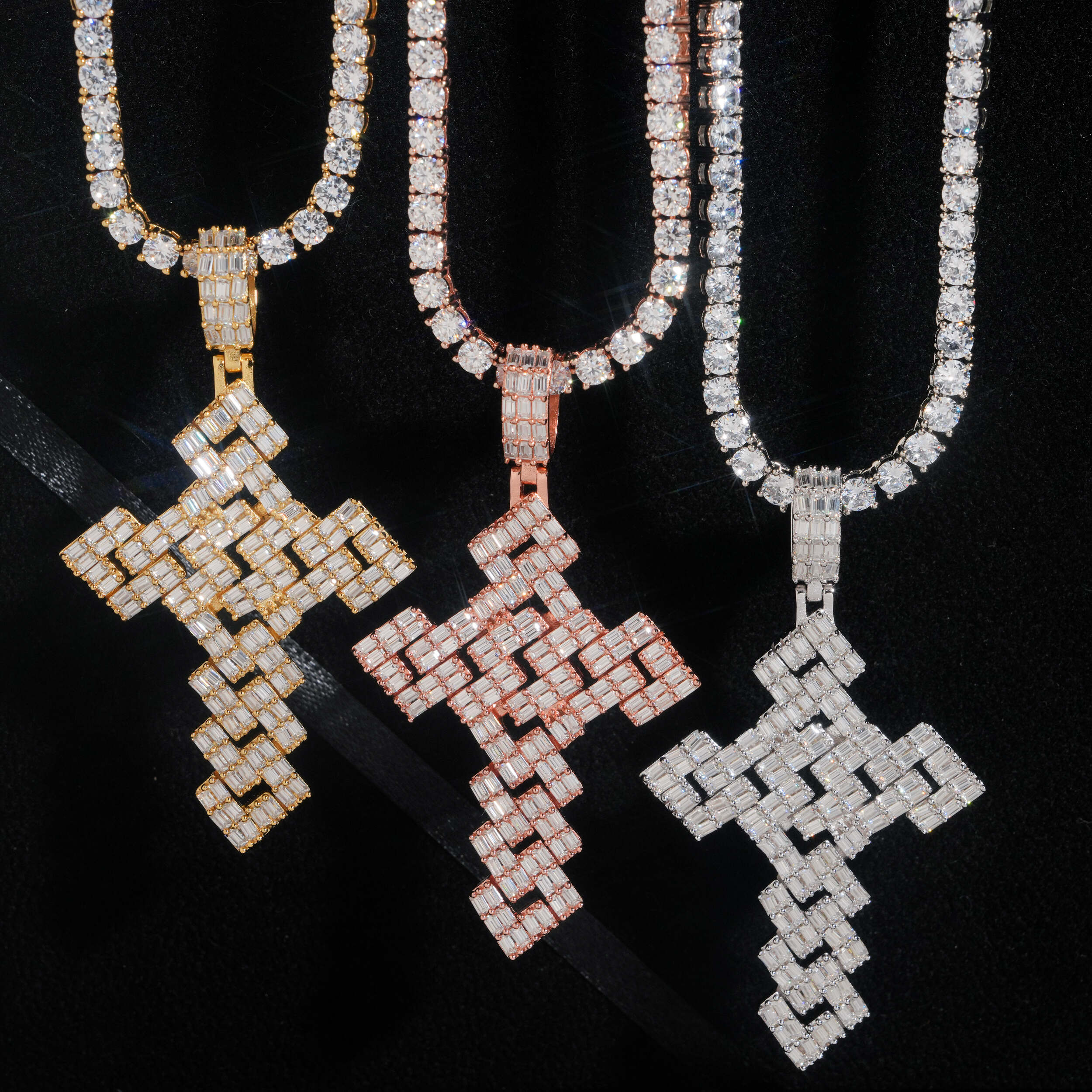 Baguette Cut Cz Cubic Zirconia Cross Pendant