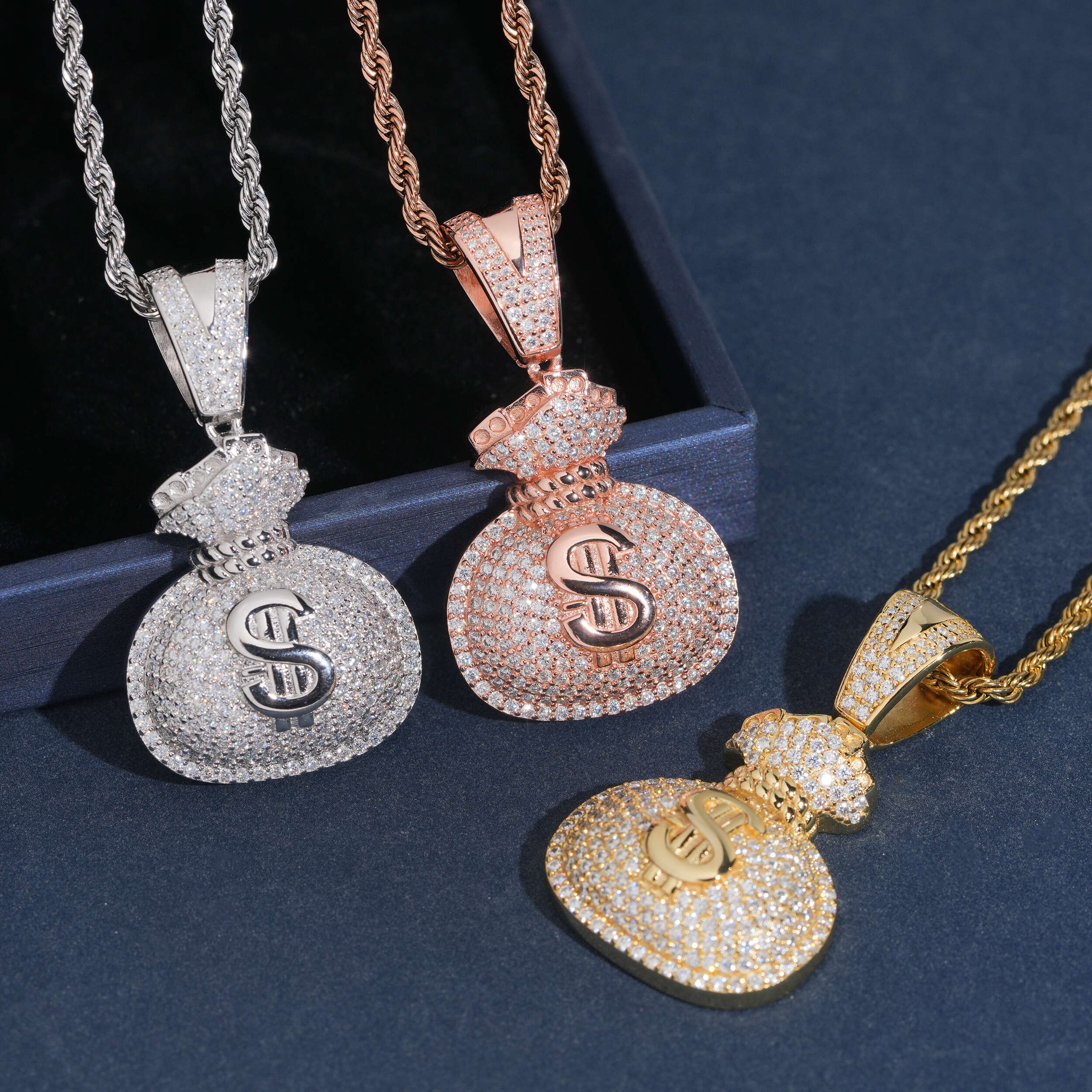 Stylish Men Jewelry Iced Out Money Bag Charm Pendant