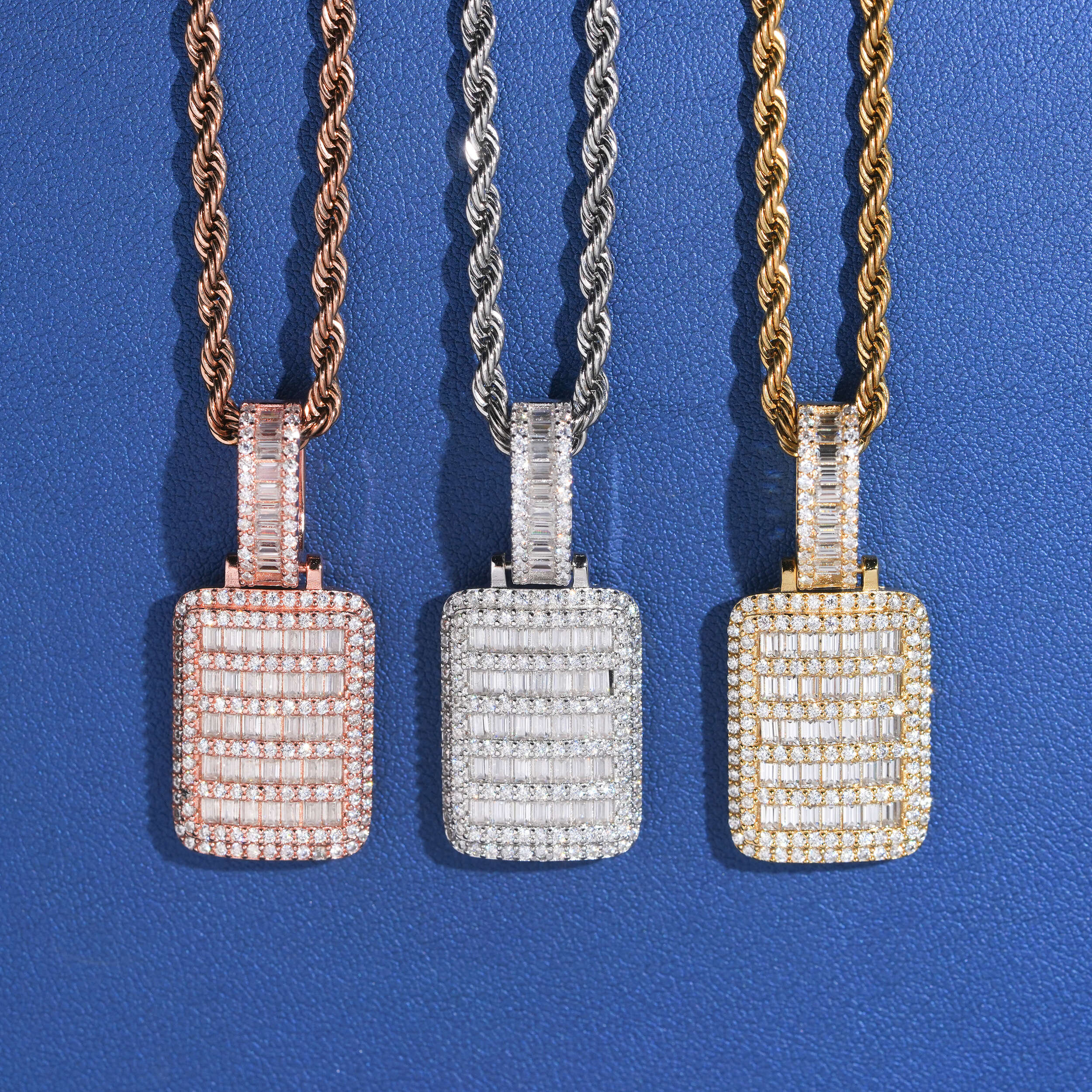 Baguette Cut Cubic Zirconia Dog Tag Pendant