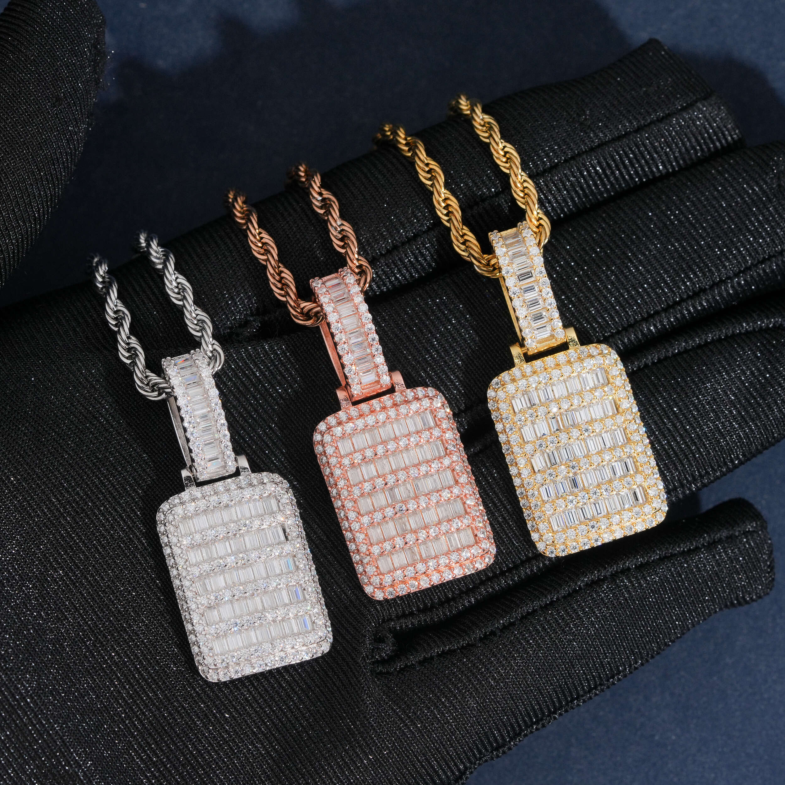 Baguette Cut Cubic Zirconia Dog Tag Pendant