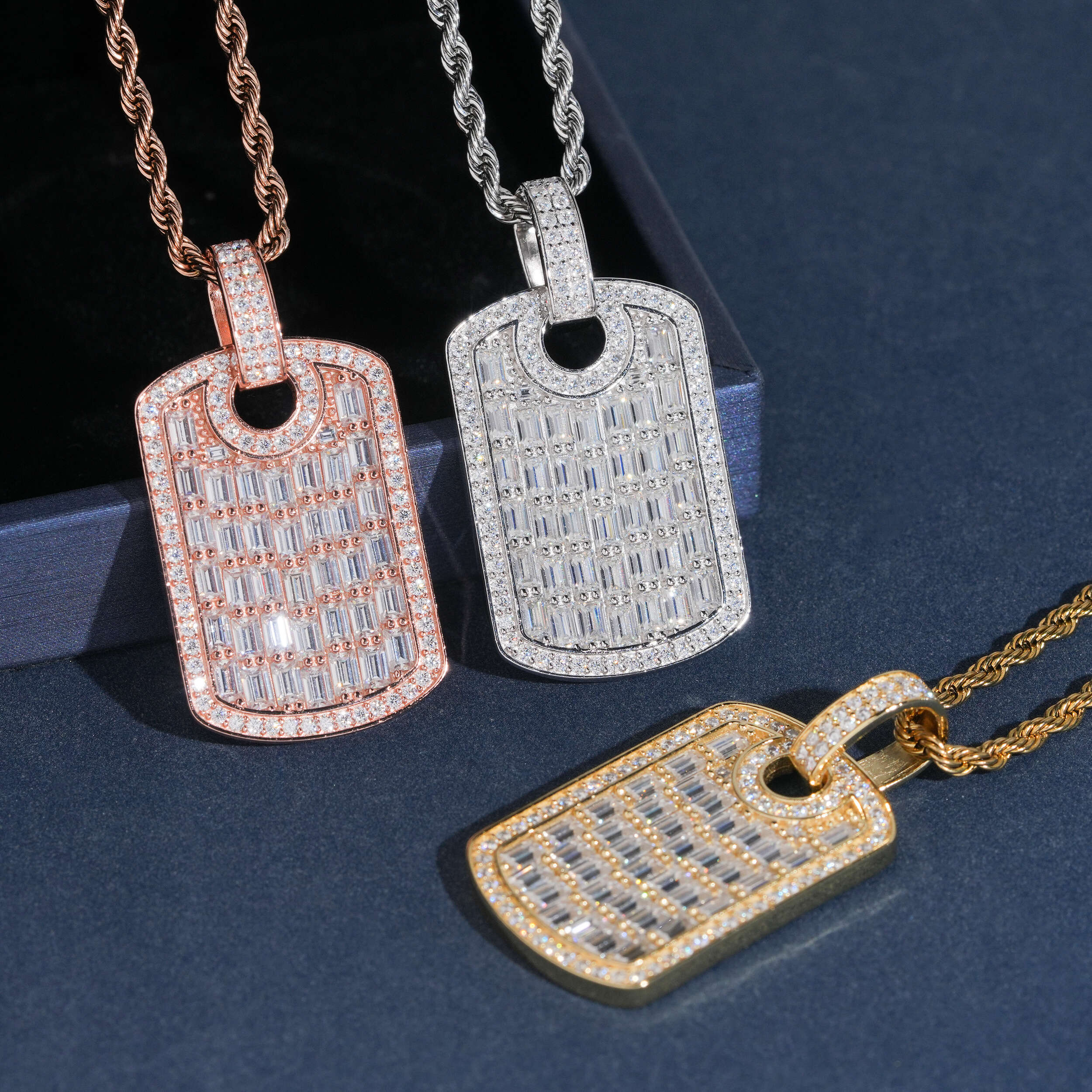 Baguette Diamond Cz Cubic Zirconia Dog Tag Pendant For Men