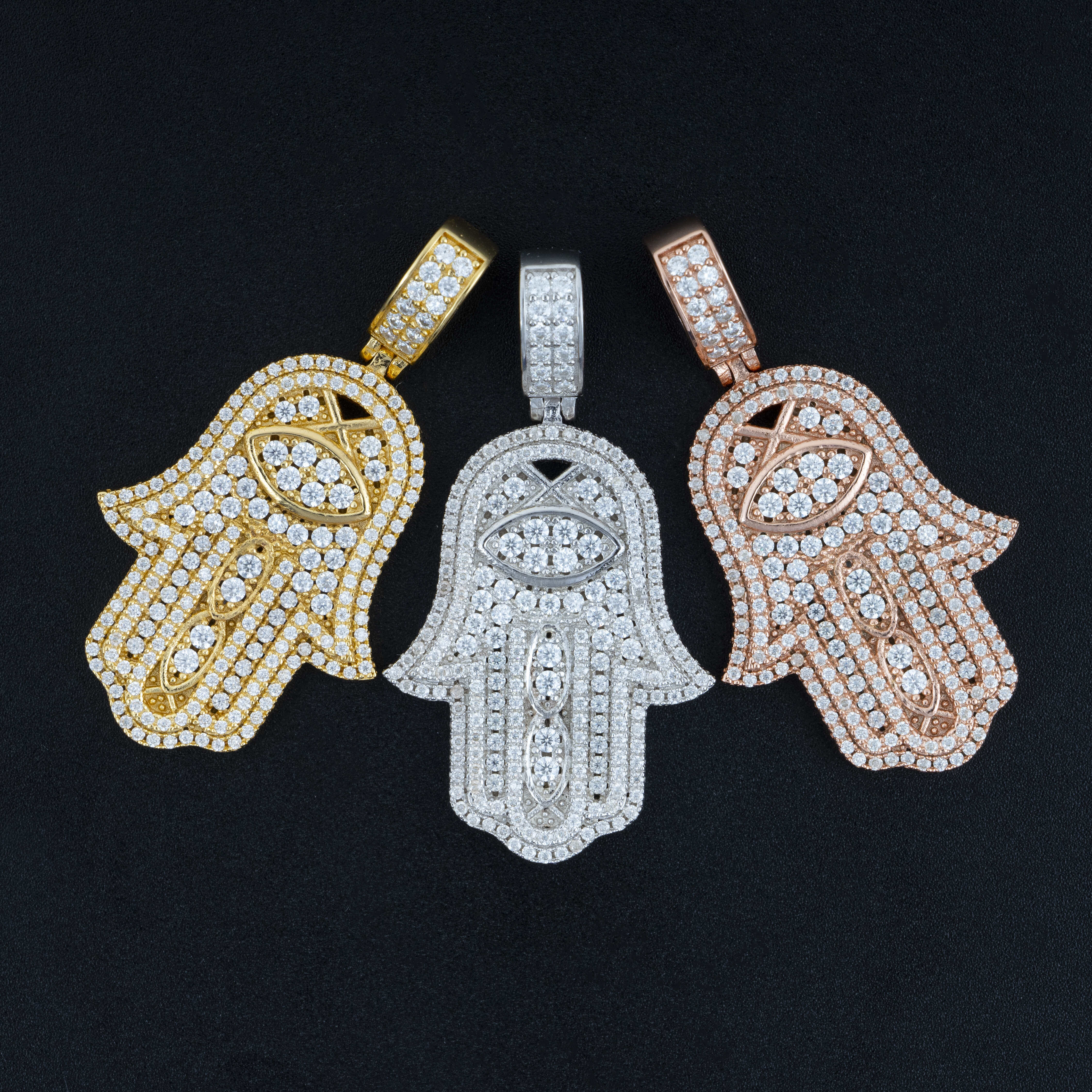 Street Fashion Iced Out Cz Jewelry Hamsa Pendant For Unisex