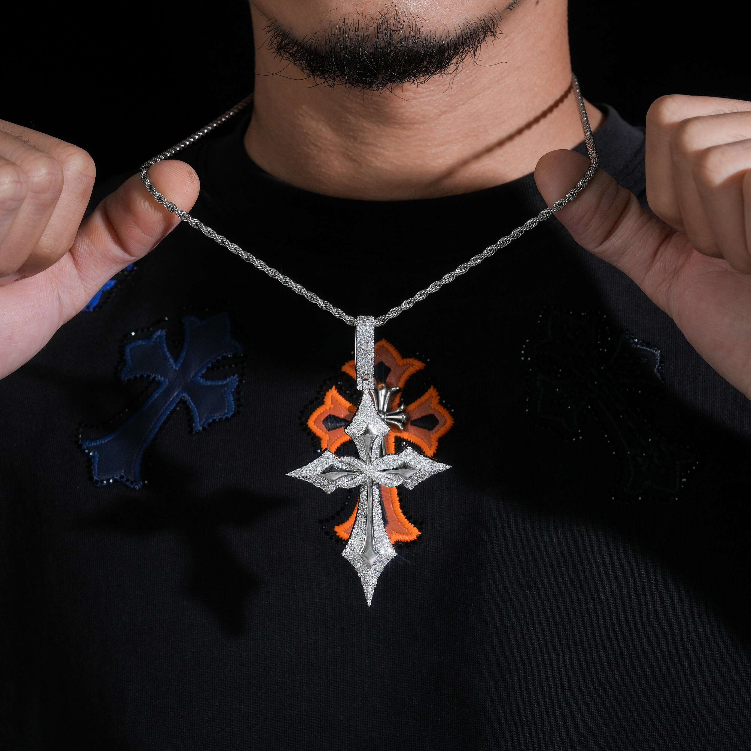 Iced Out Micro Pave Cubic Zirconia Cross Pendant Charm