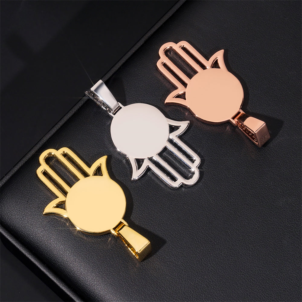 Hip Hop Iced Out Bling Jewelry Hamsa Hand Photo Memory Pendant