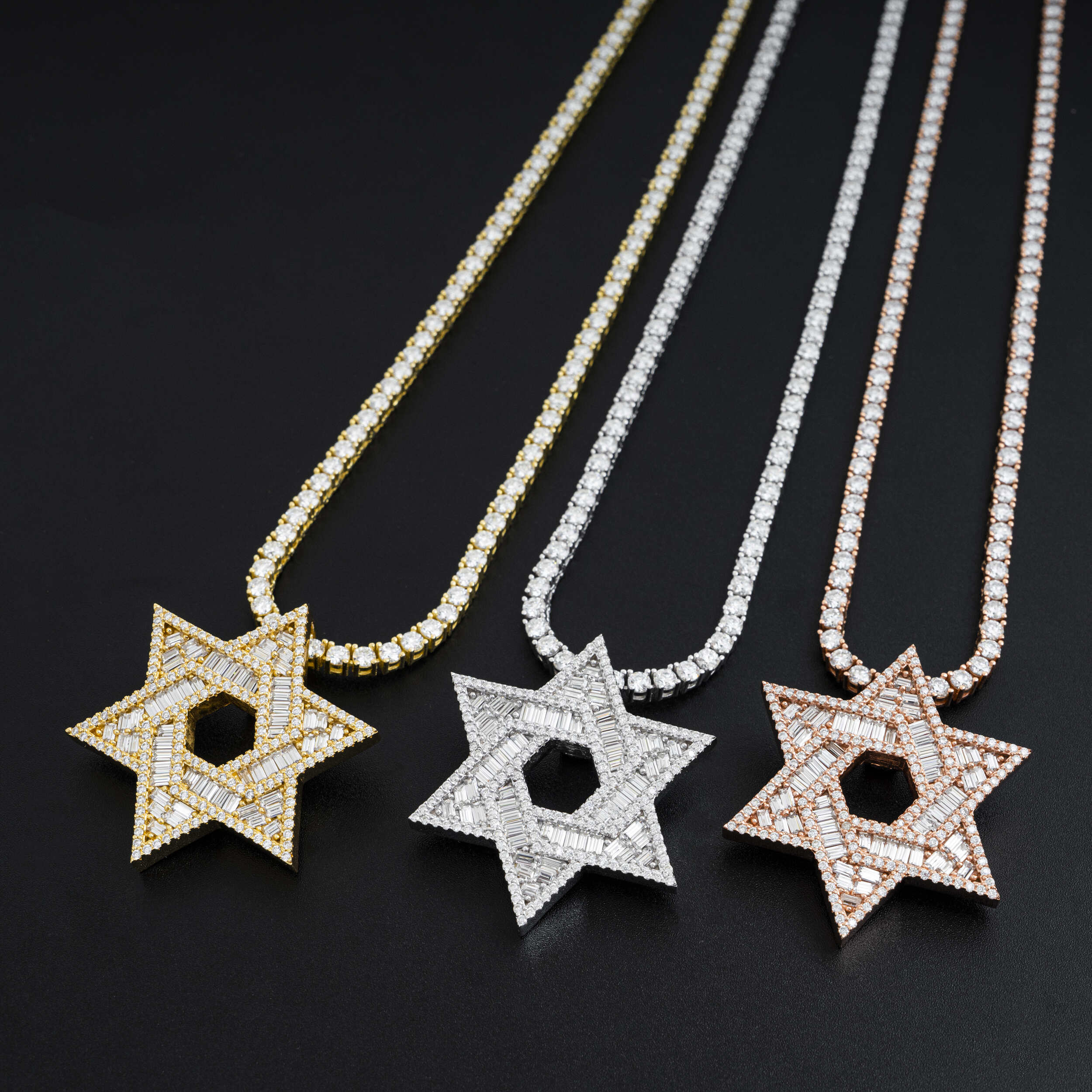 Iced Out Baguette Diamond Cut David Star Pendant