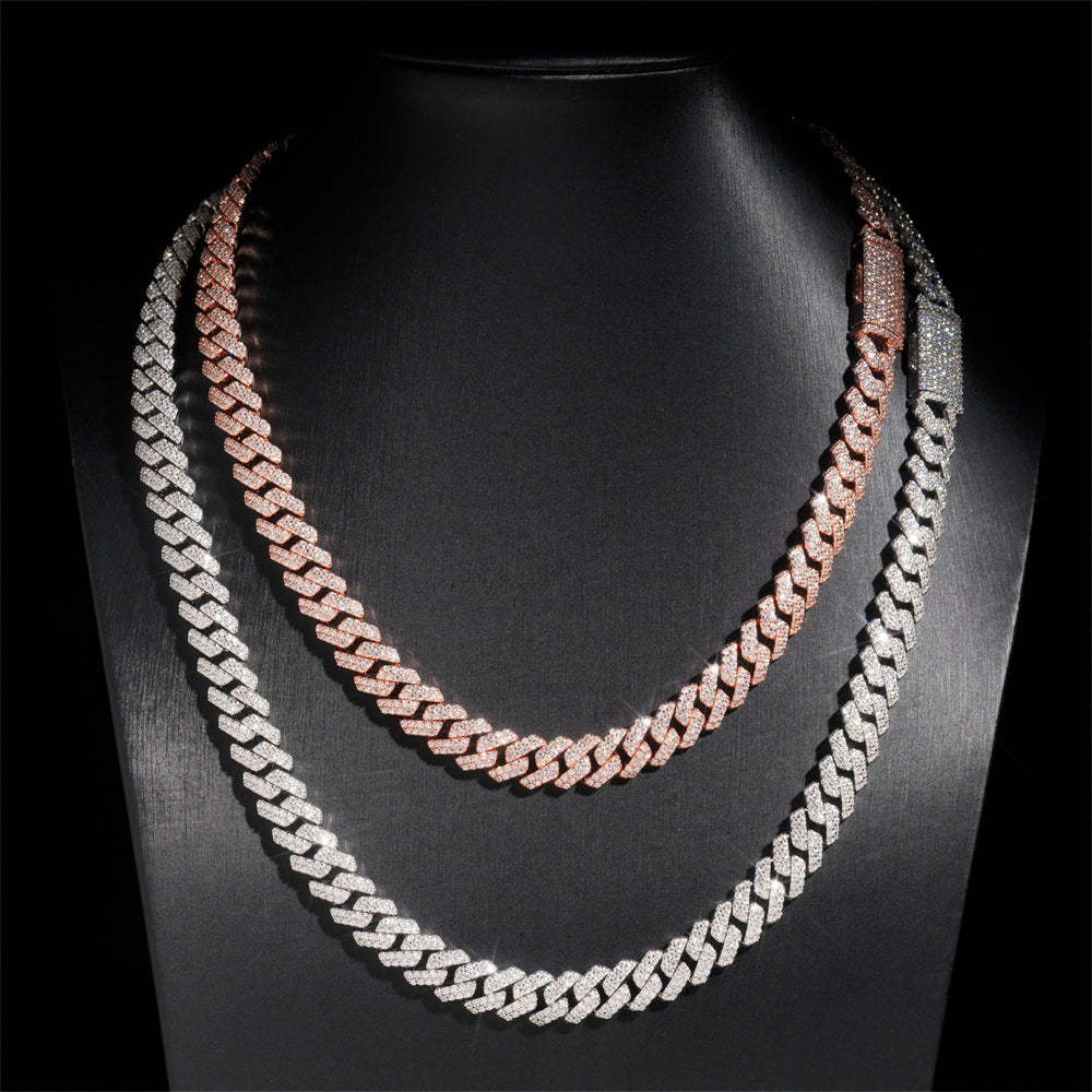 10MM Two Rows Cubic Zirconia Cuban Link Chain Necklace