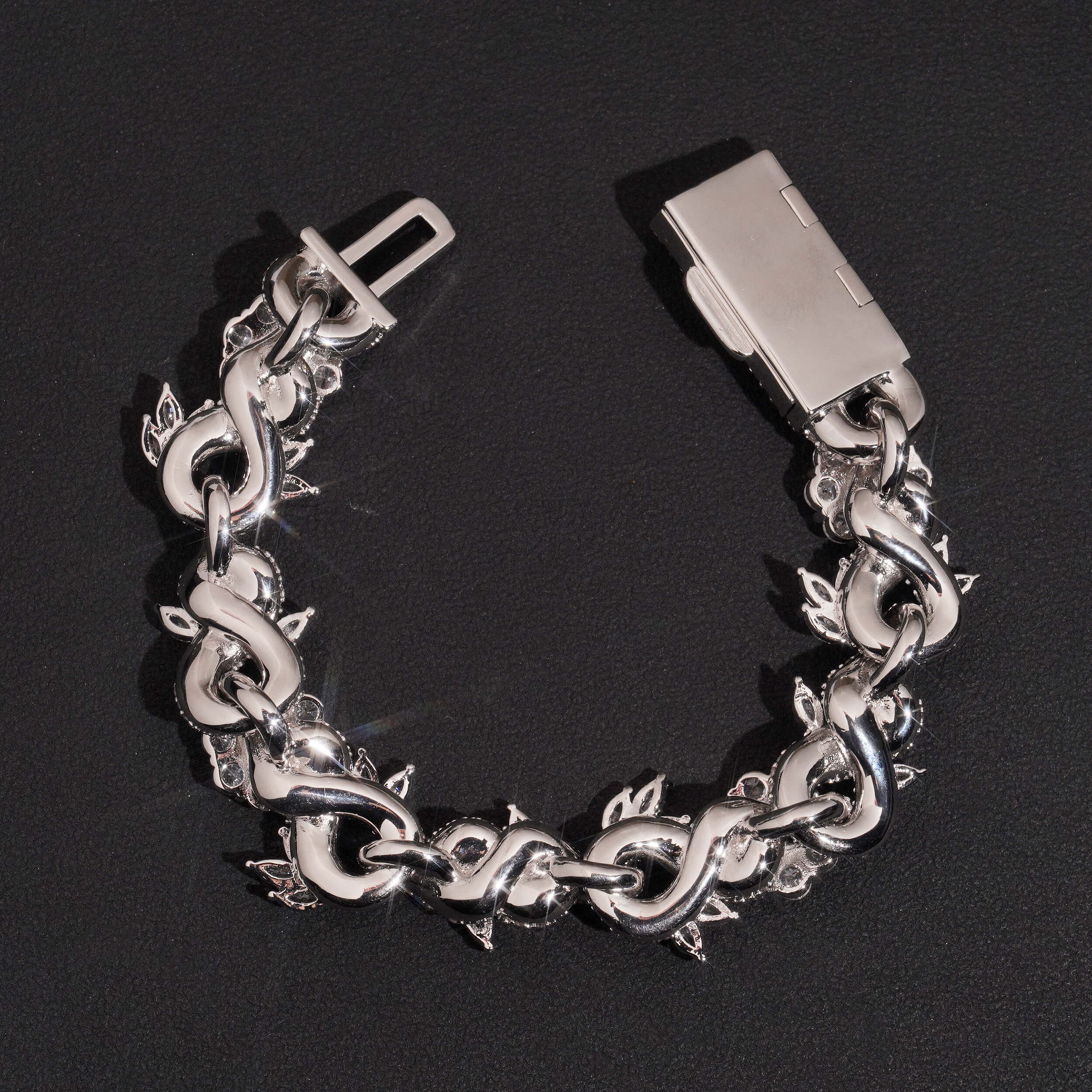 15MM Flower Infinity Link Men Bracelet Iced Out Hip Hop Style