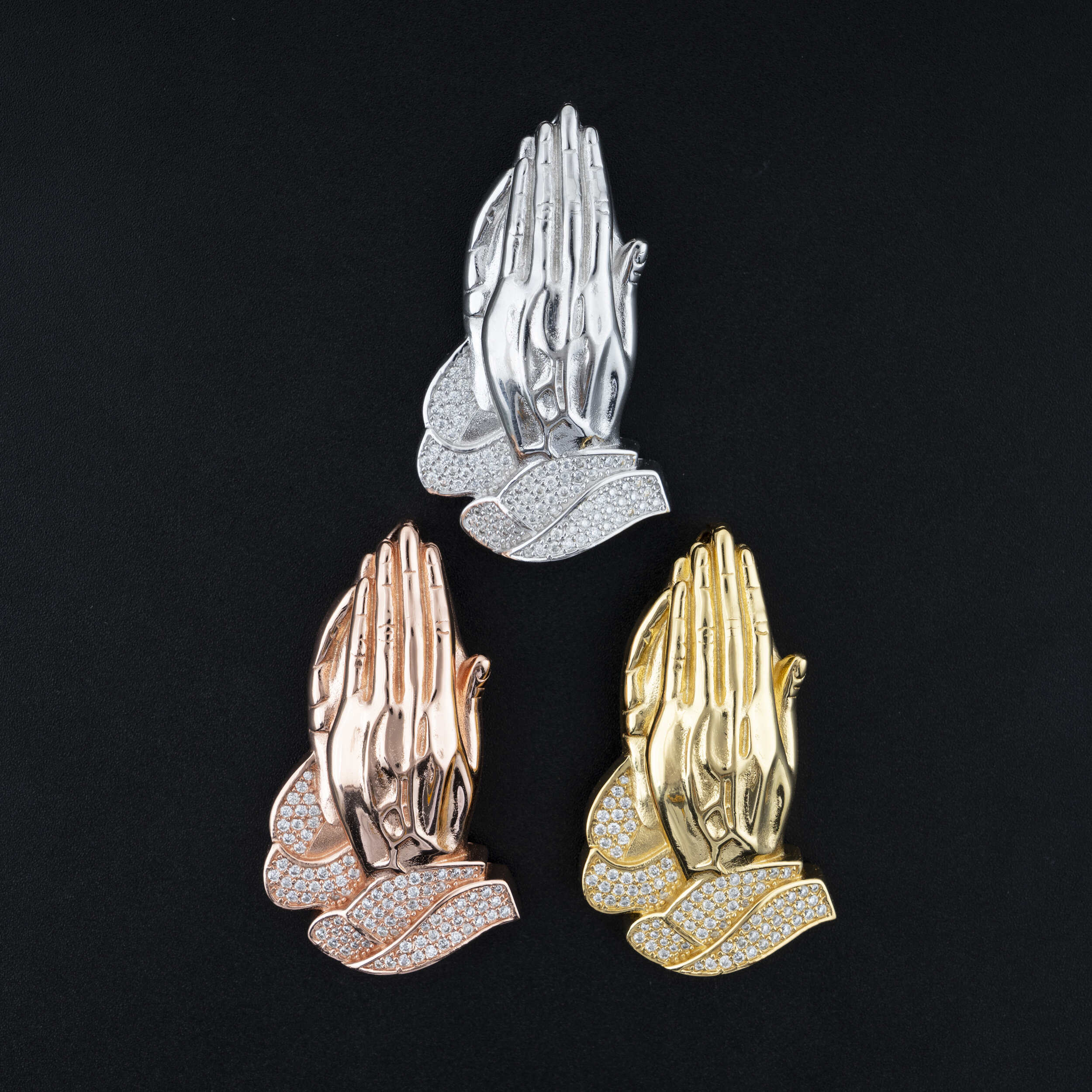 Iced Out Men Hip Hop Jewelry Praying Hands Pendant