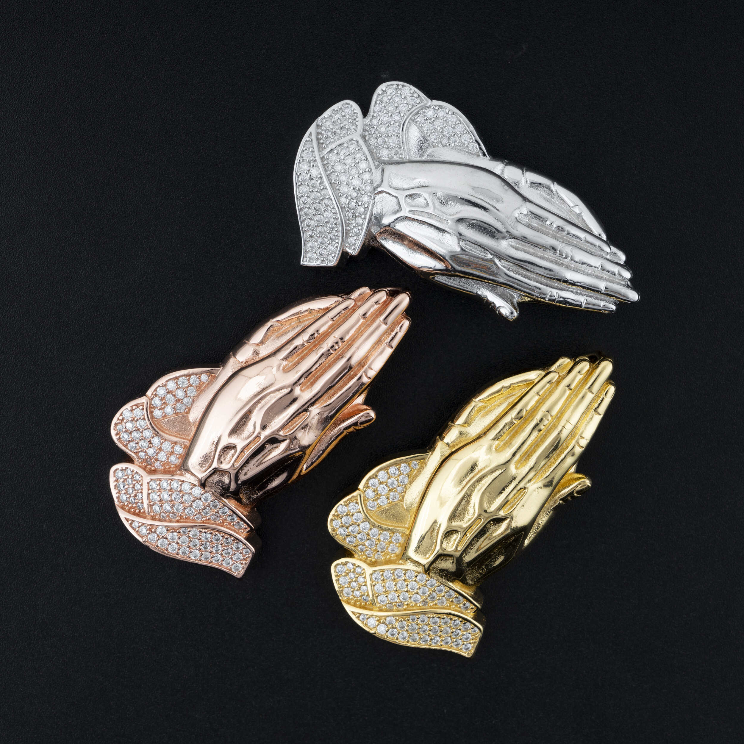 Iced Out Men Hip Hop Jewelry Praying Hands Pendant