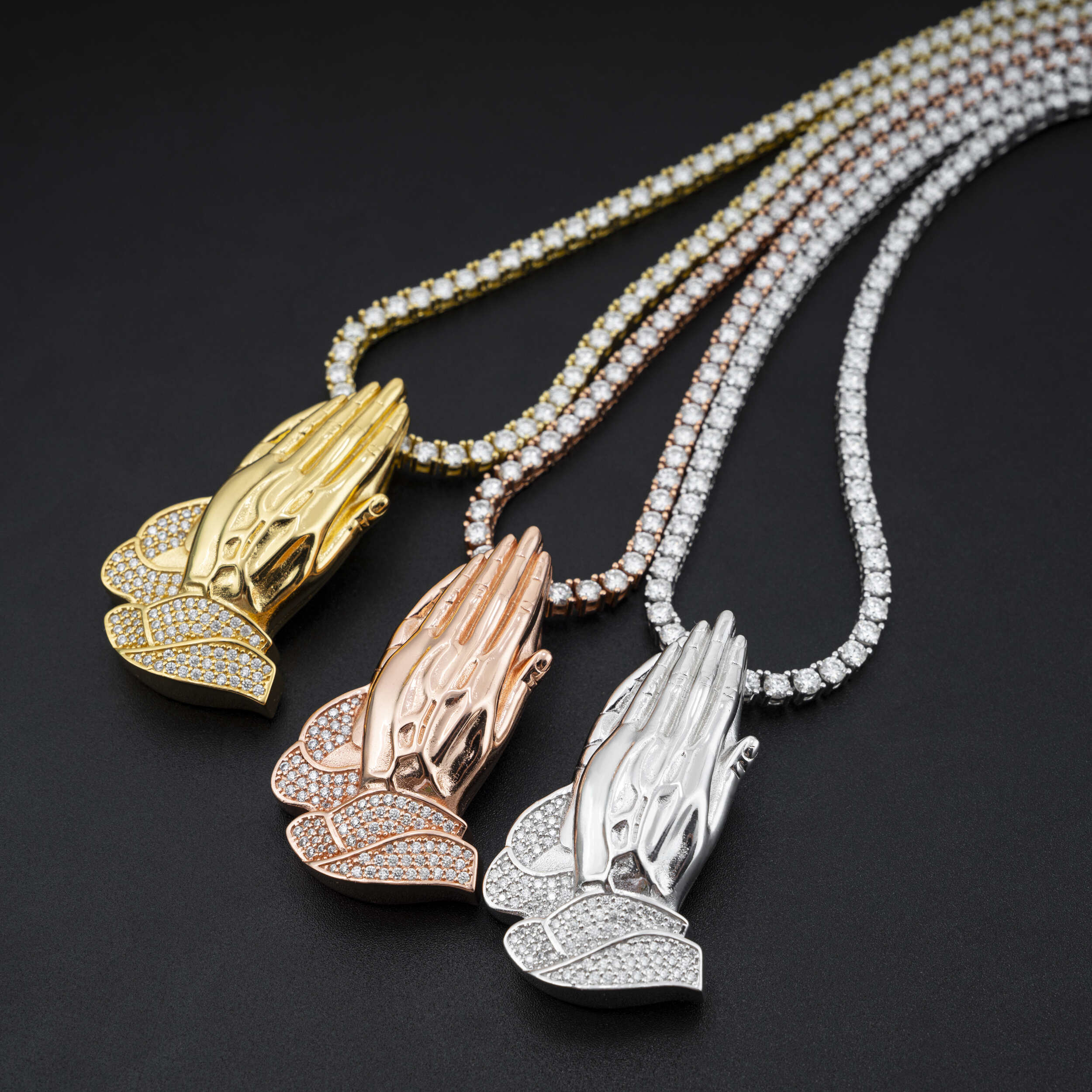 Iced Out Men Hip Hop Jewelry Praying Hands Pendant