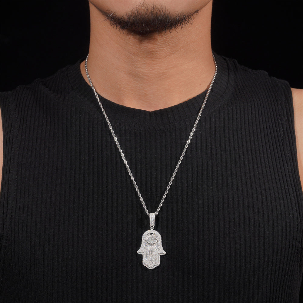 Street Fashion Iced Out Cz Jewelry Hamsa Pendant For Unisex