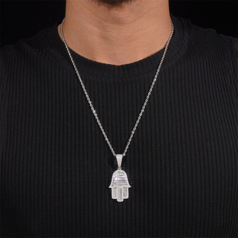 Iced Out Hip Hop Men Jewelry Hamsa Hand Pendant