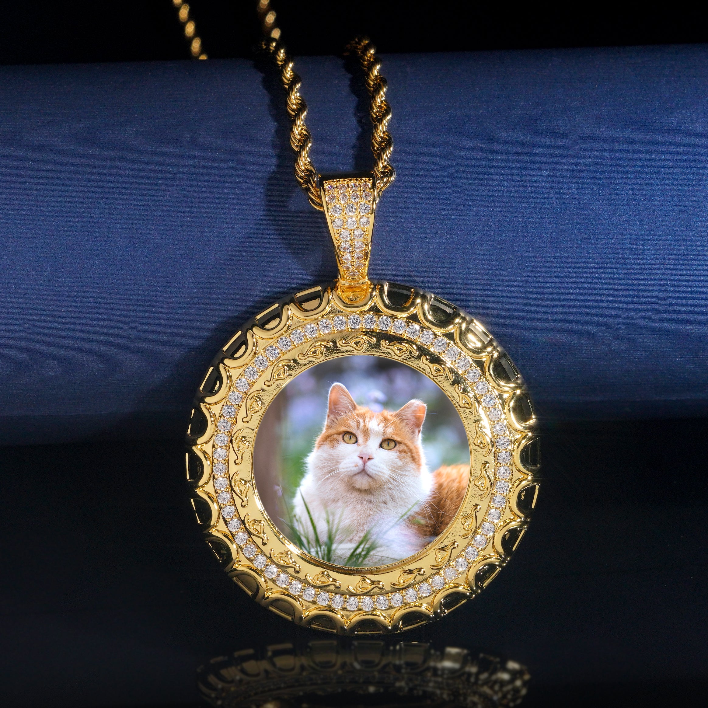 Iced Out Cz Circle Photo Memory Pendant
