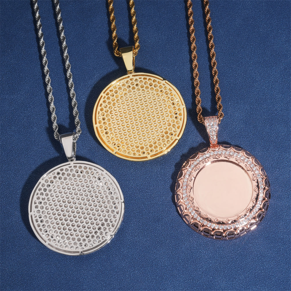 Iced Out Cz Circle Photo Memory Pendant