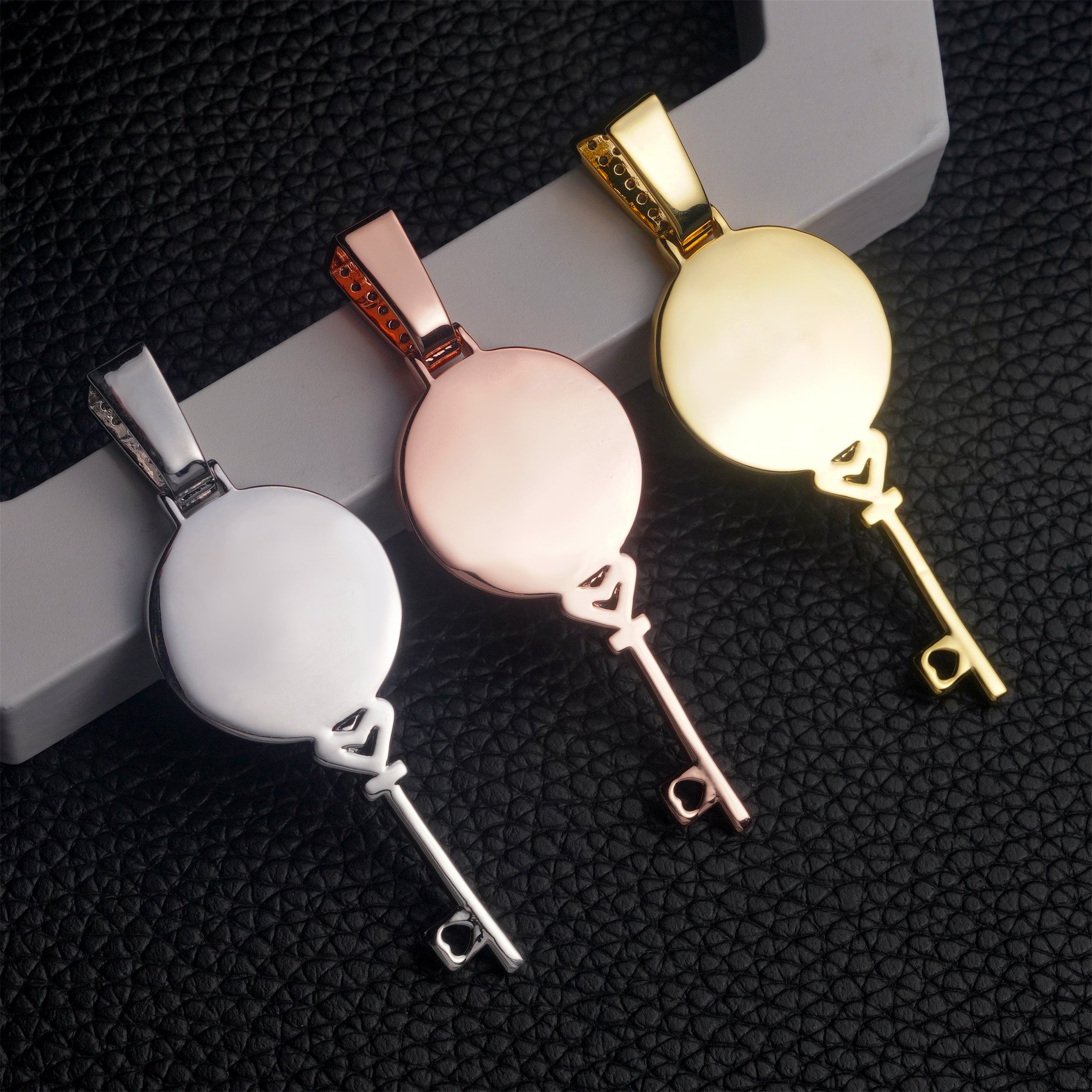 Key Shaped Photo Memory Pendant Iced Out Pendant Charm