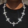 Hip Hop Iced Out 10MM Rosary Iced Out Ball Cross Charm Necklace