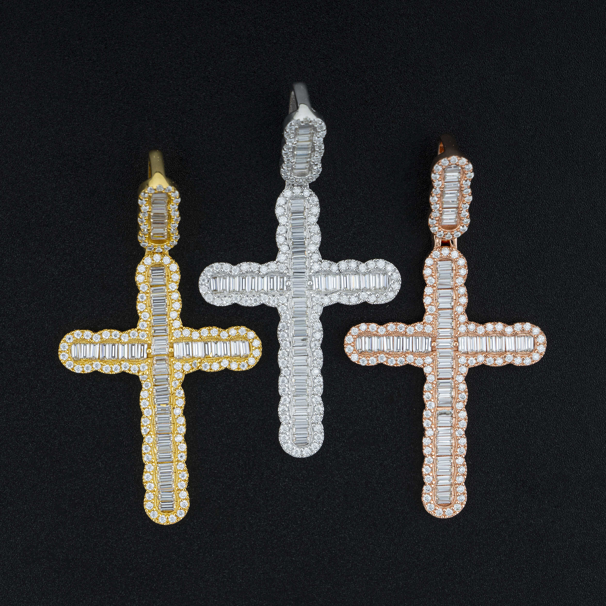 Baguette Diamond Iced Out Cross Pendant Hip Hop Jewelry