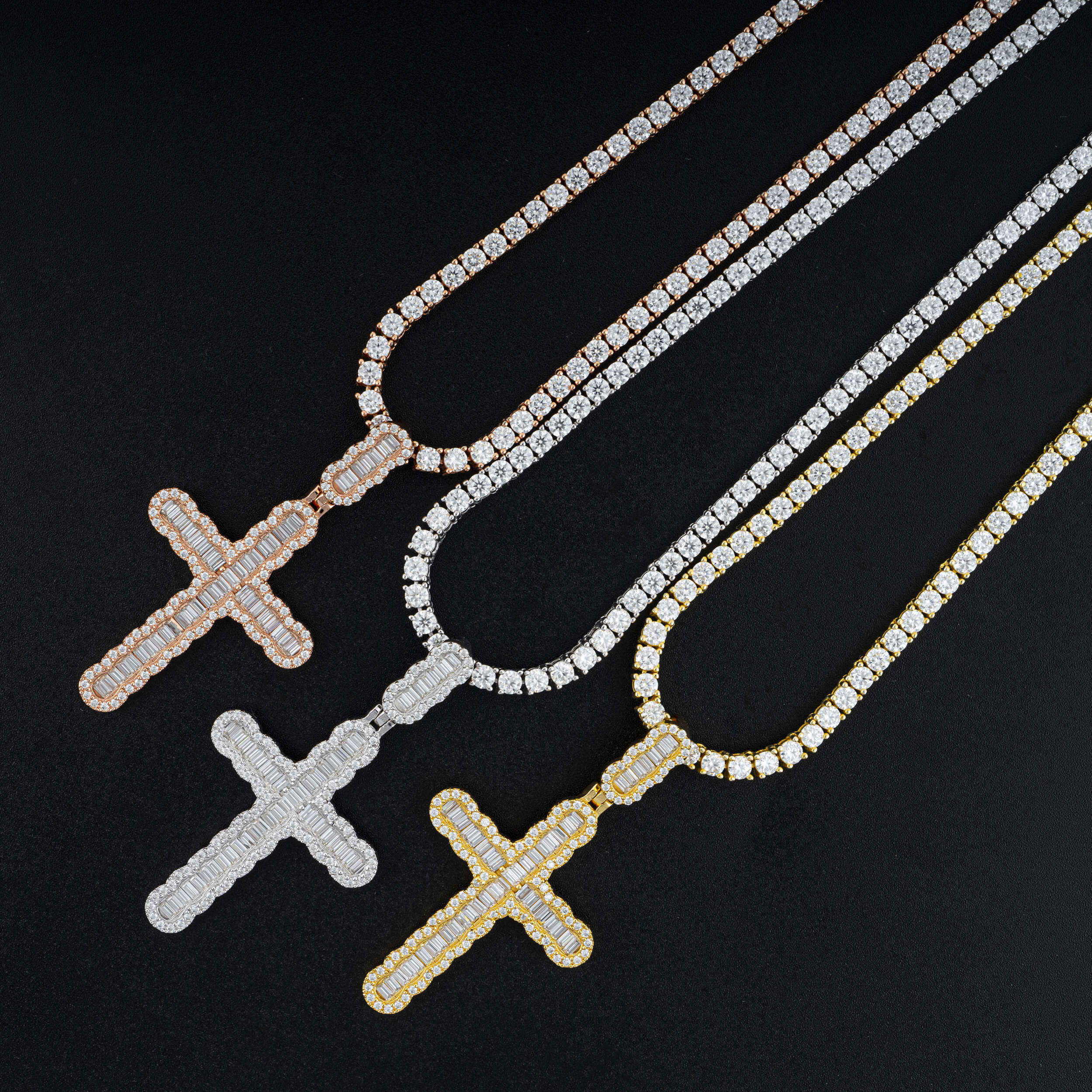 Baguette Diamond Iced Out Cross Pendant Hip Hop Jewelry