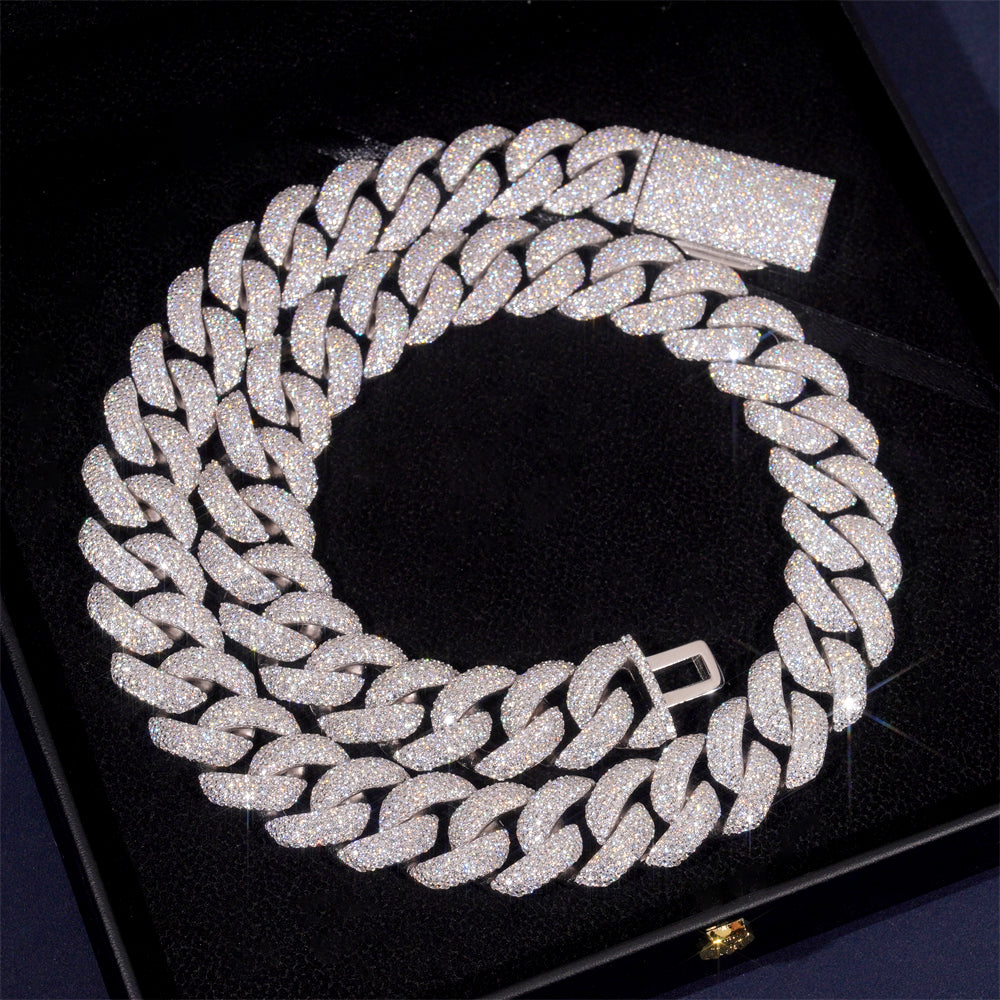 Iced Out Flower Setting 20MM miami Cuban Link Chain Necklace