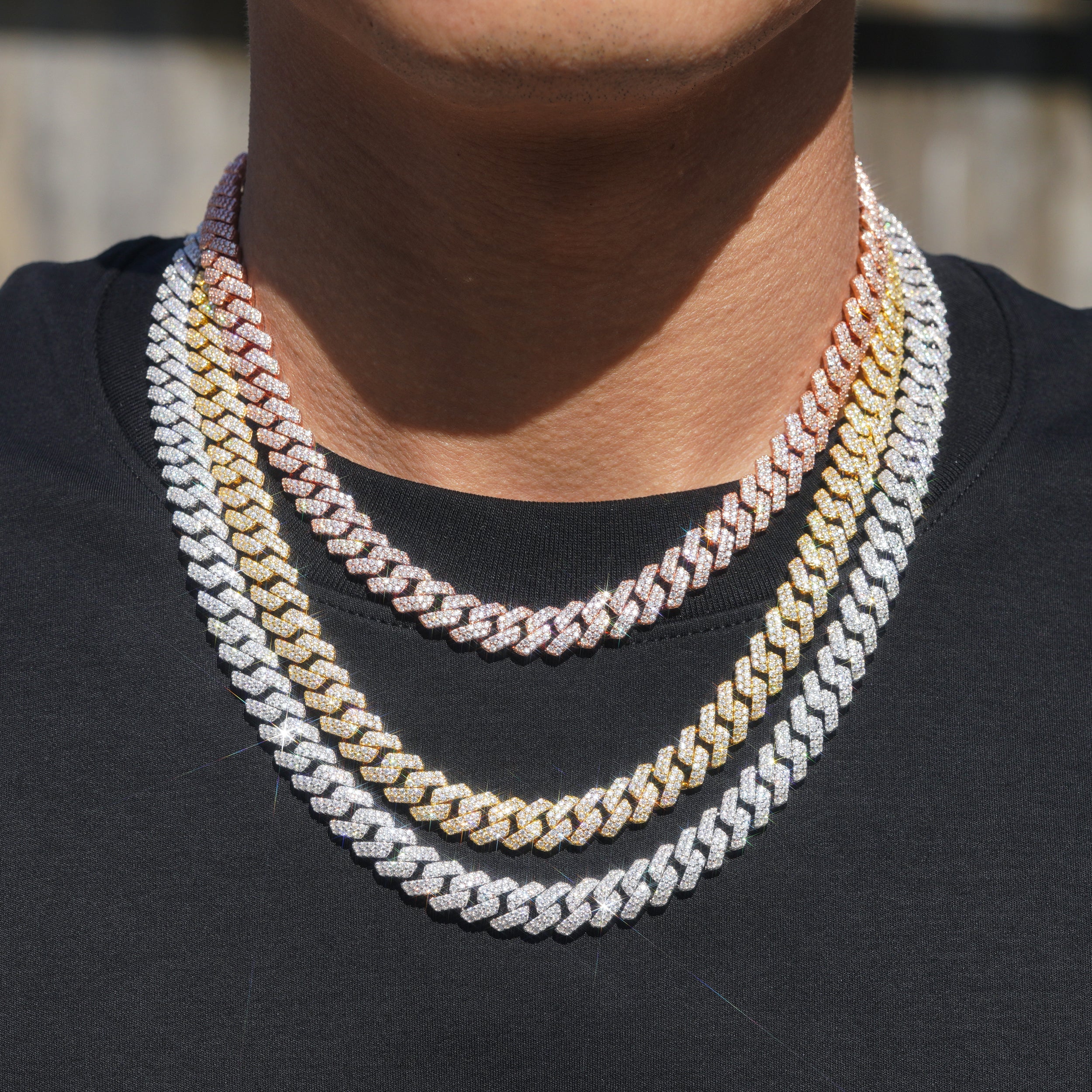 18K Yellow Gold Two Rows 10MM Cuban Link Chain Necklace