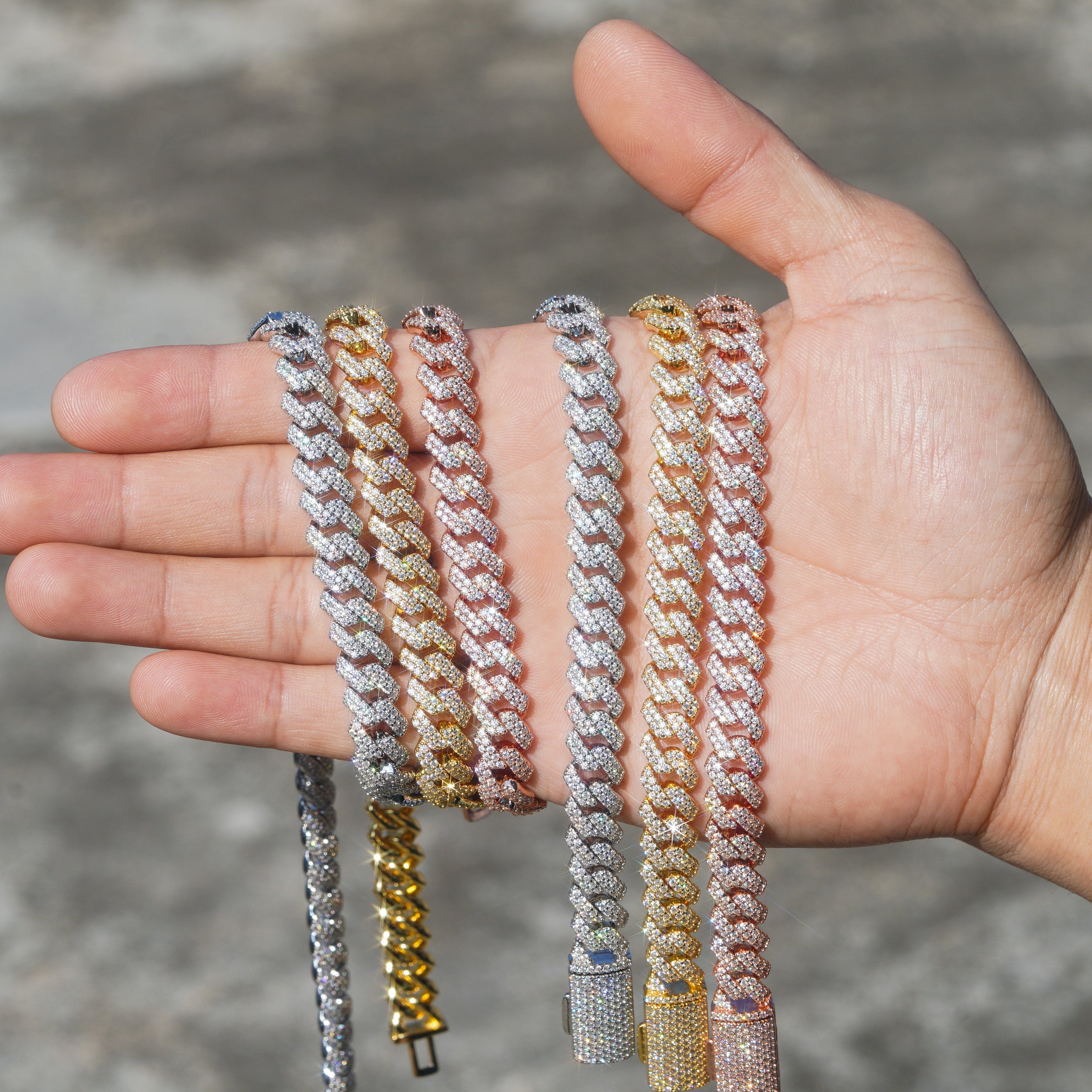 10MM Two Rows Cubic Zirconia Cuban Link Chain Necklace