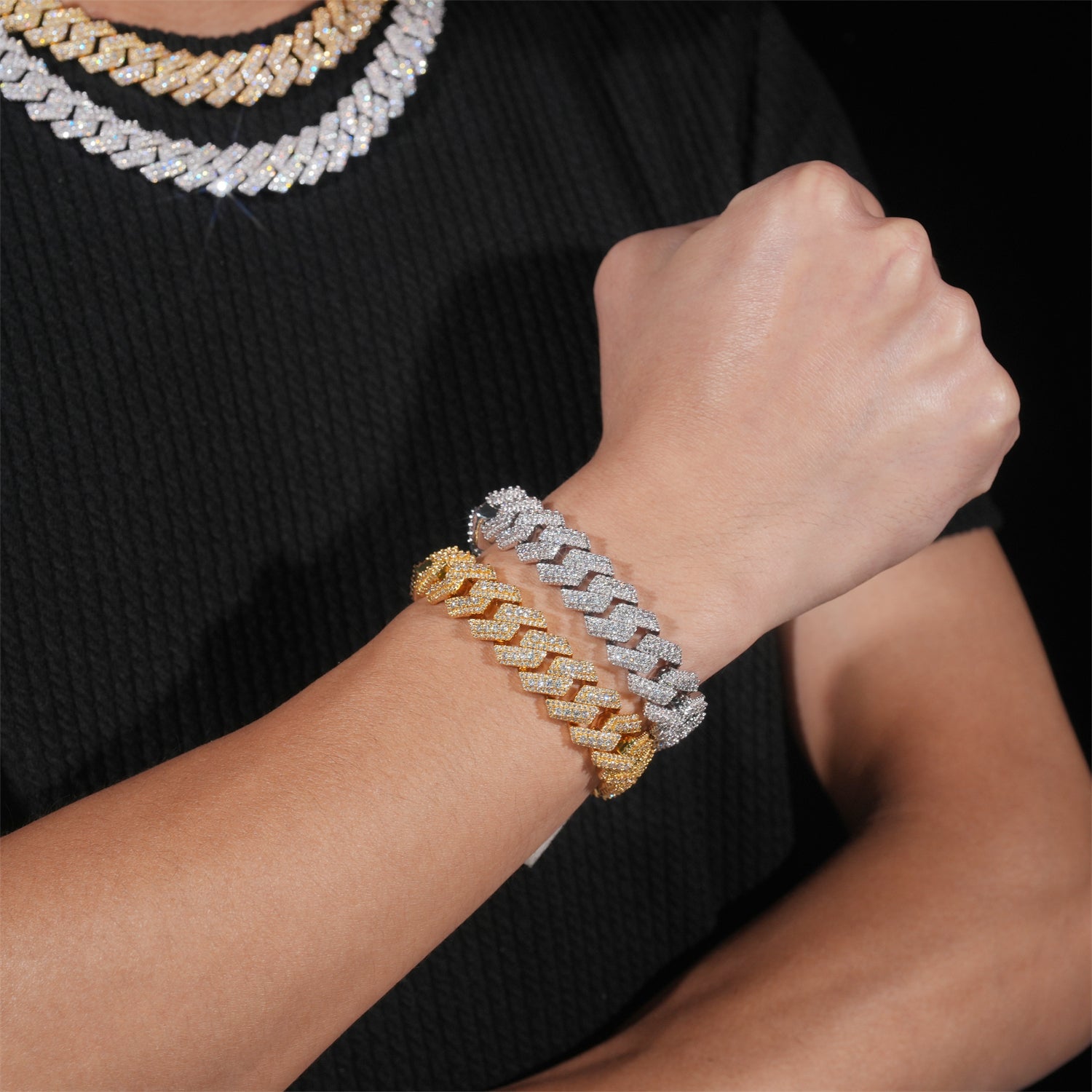 15MM Three Rows Iced Out Men Cuban Link Bracelet