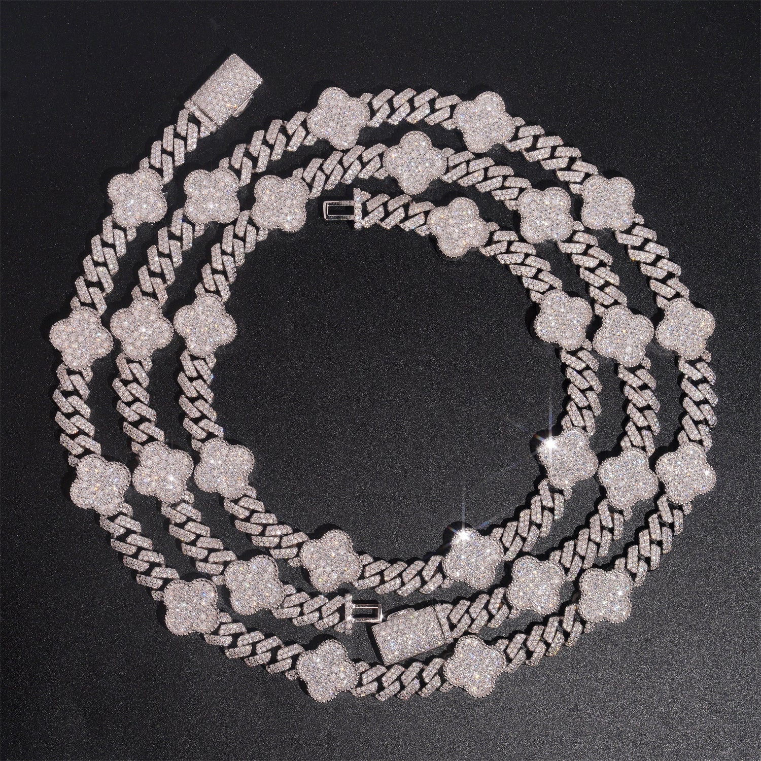 Micro Pave Cubic Zirconia Clover Link Cuban Necklace