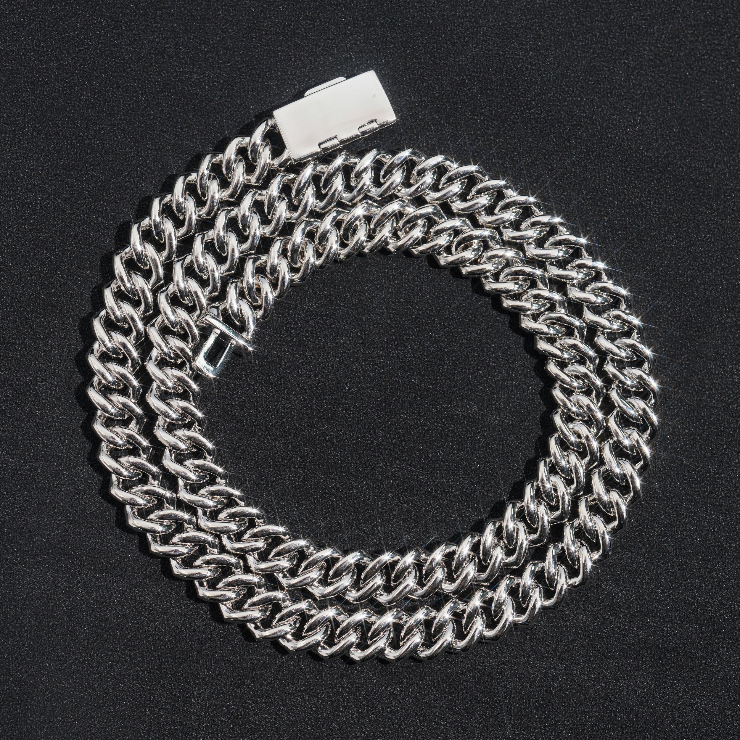 10MM Two Rows Cubic Zirconia Cuban Link Chain Necklace