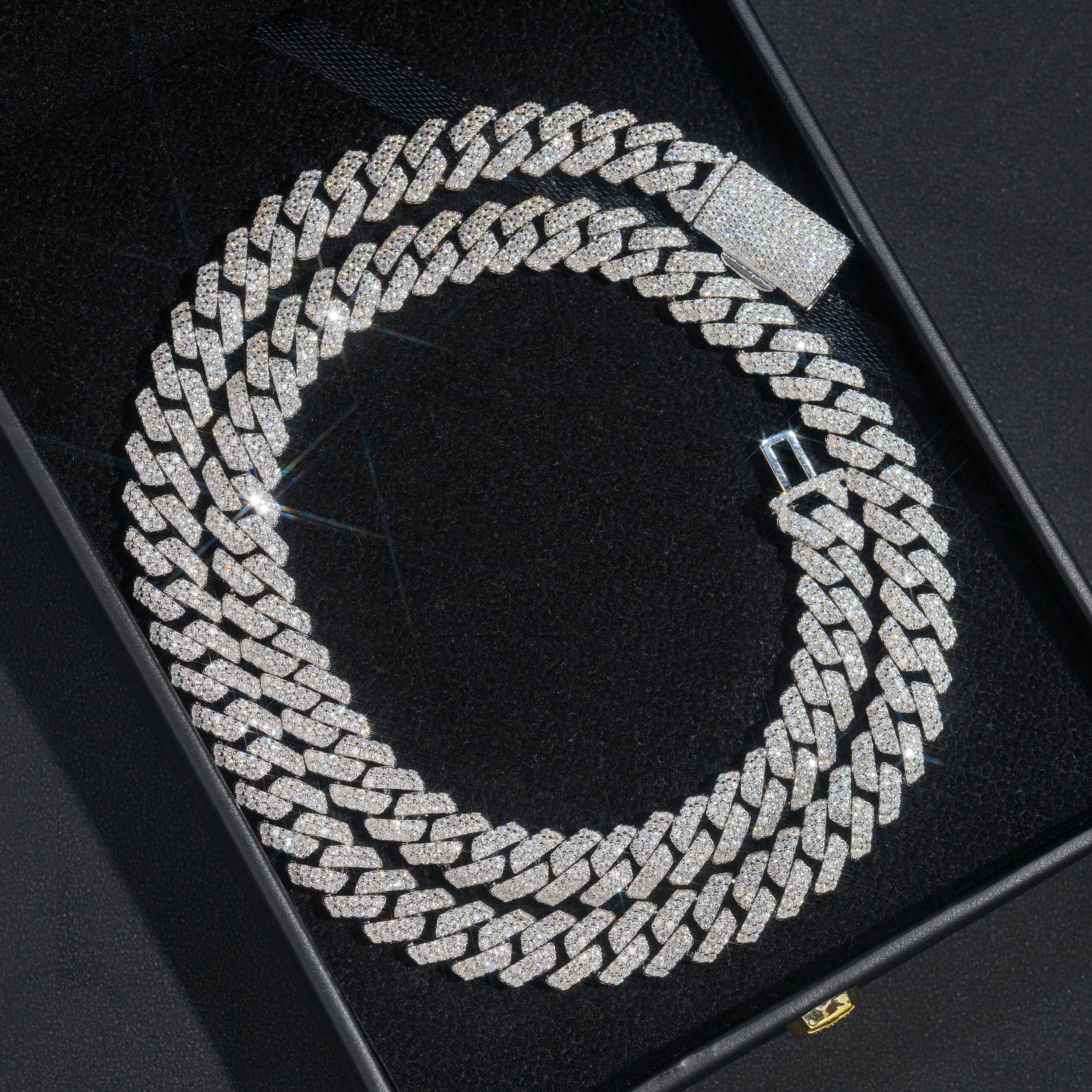10MM Two Rows Cubic Zirconia Cuban Link Chain Necklace