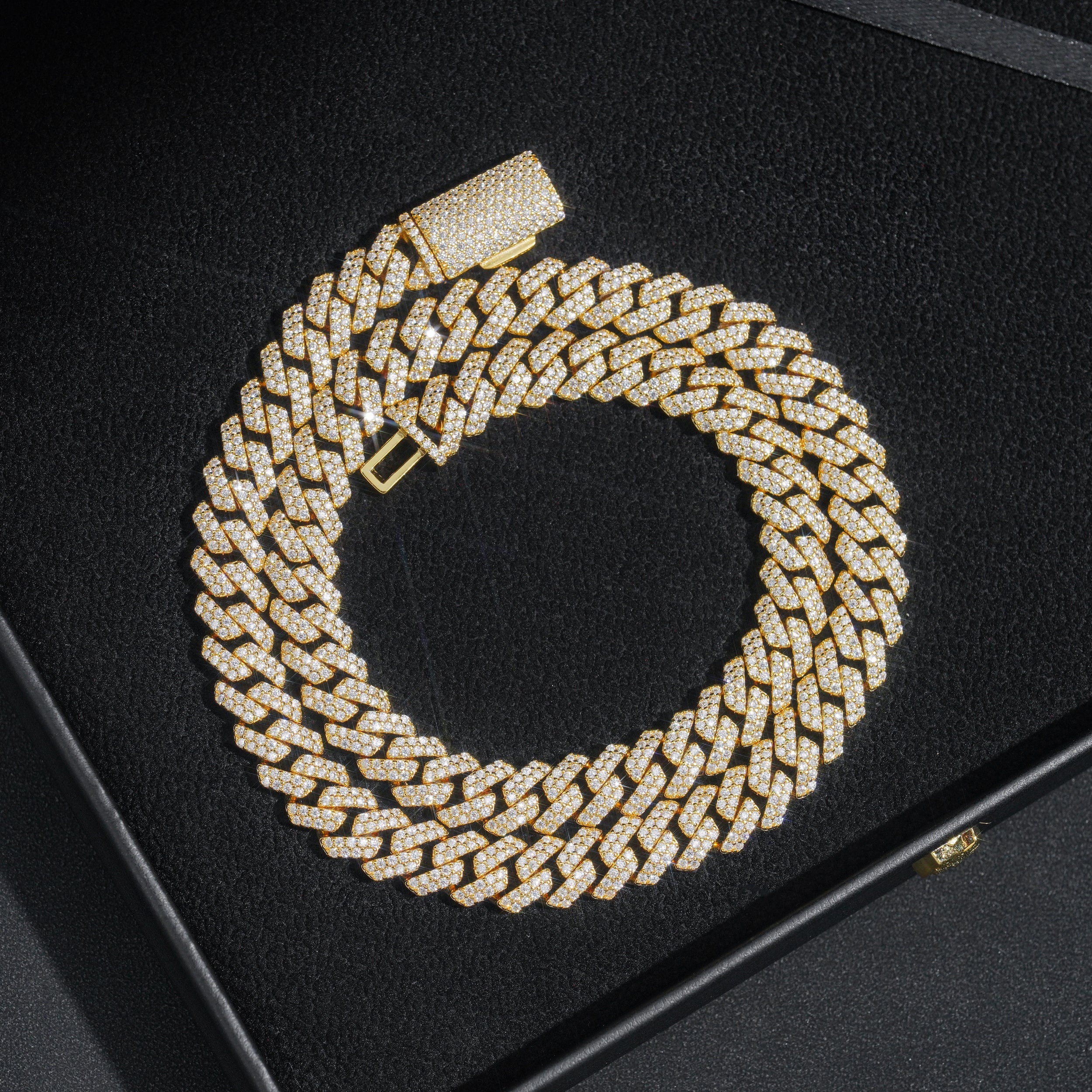 18K Yellow Gold Two Rows 10MM Cuban Link Chain Necklace