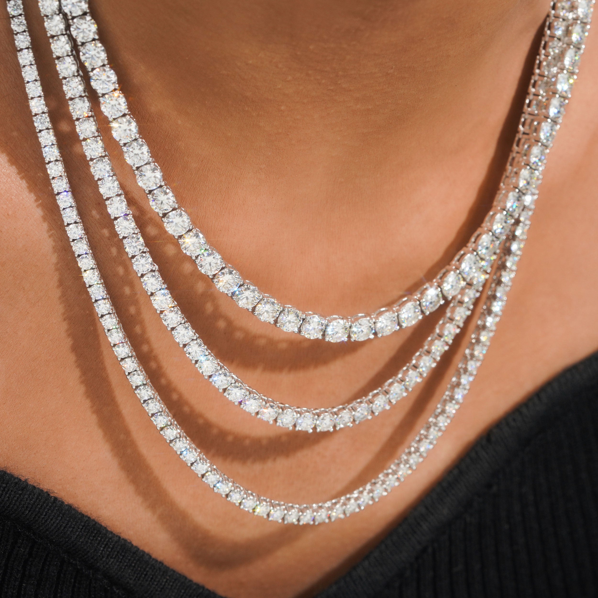 High Quality Cubic Zirconia Cz925 Sterling Silver 3MM Iced Bling Tennis Necklace