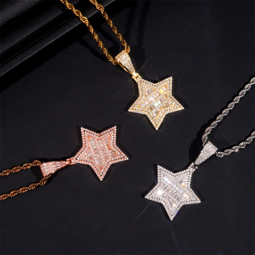Baguette Diamond Design David Start Pendant Charm