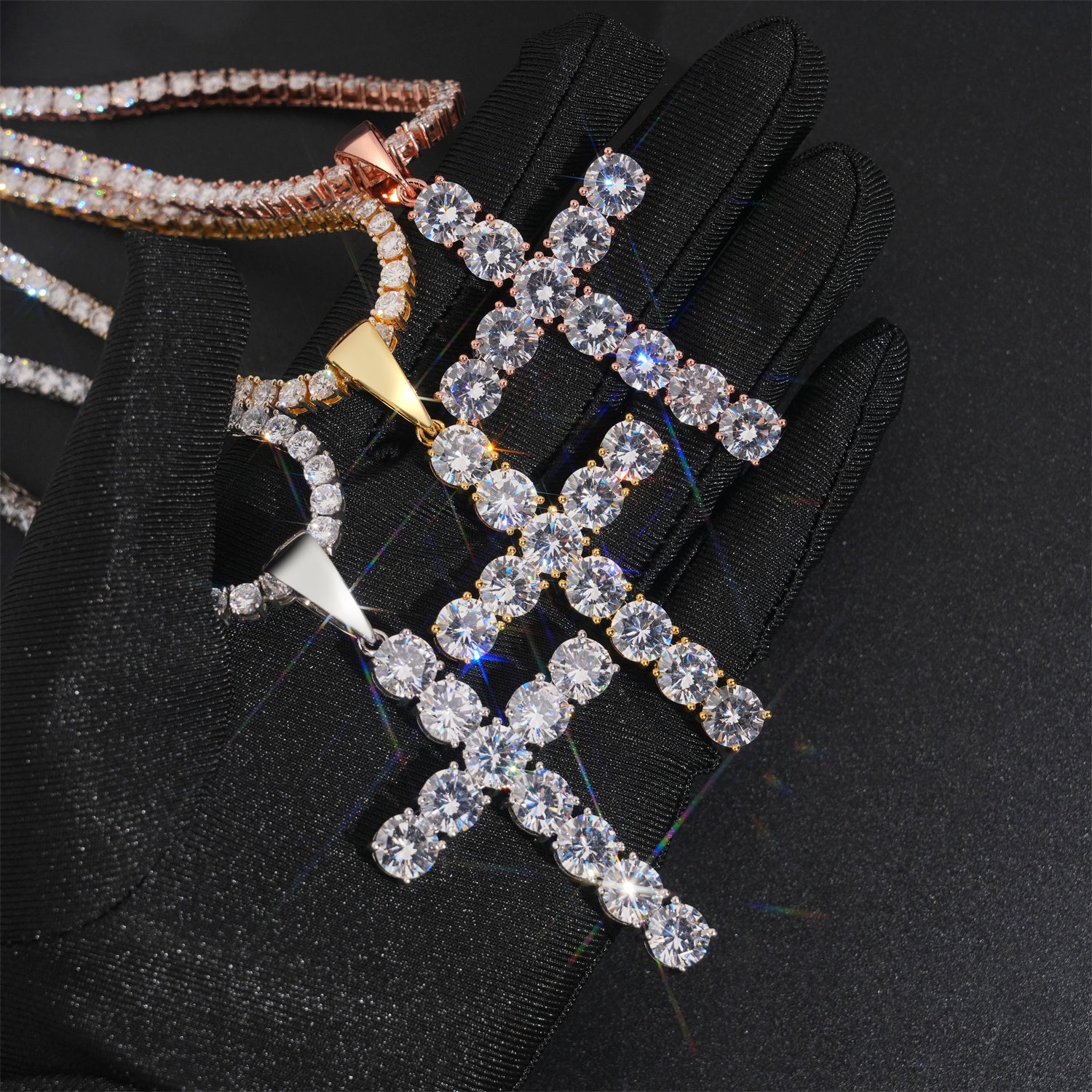 8MM Classic Cz Bling Diamond Cross Pendant Charm