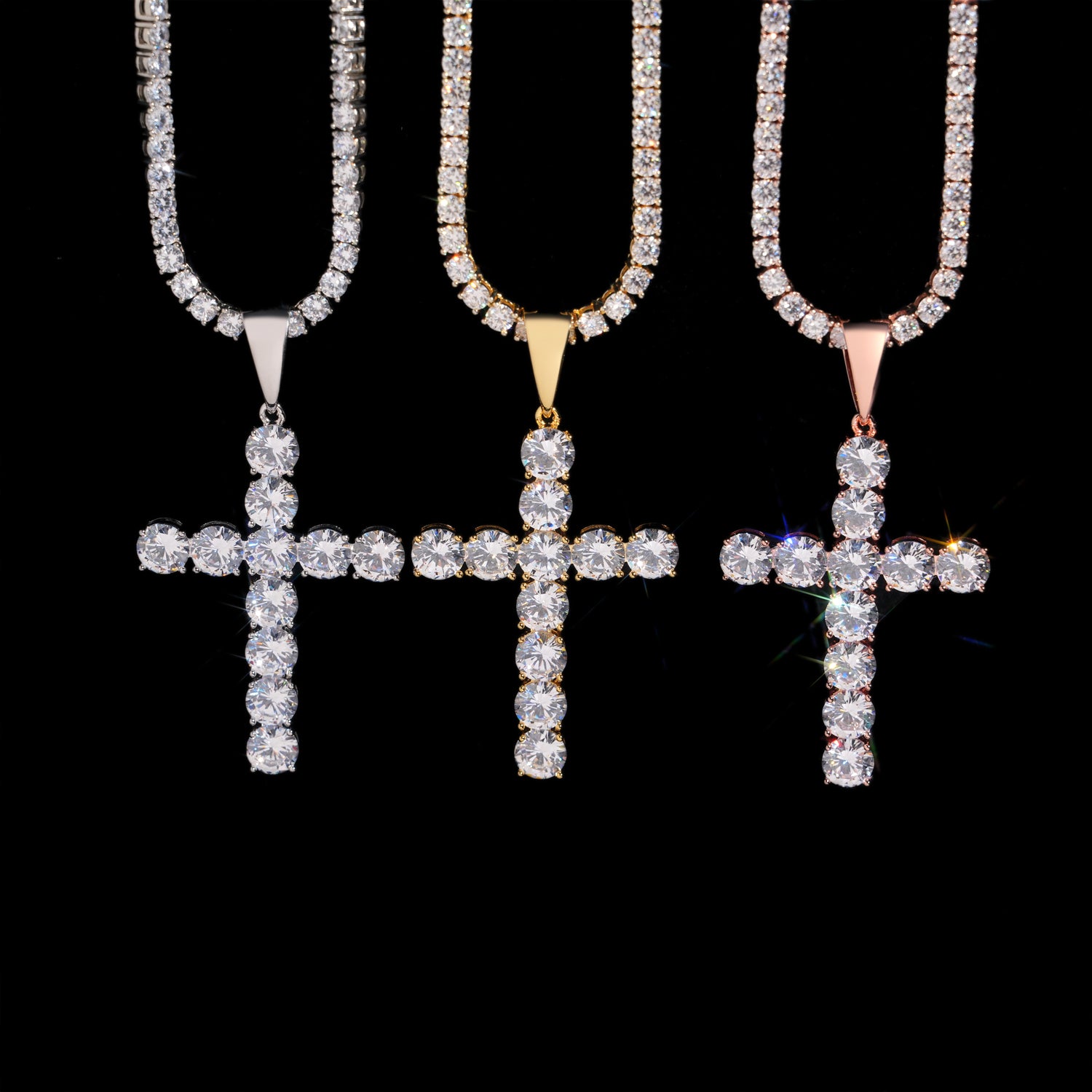 8MM Classic Cz Bling Diamond Cross Pendant Charm